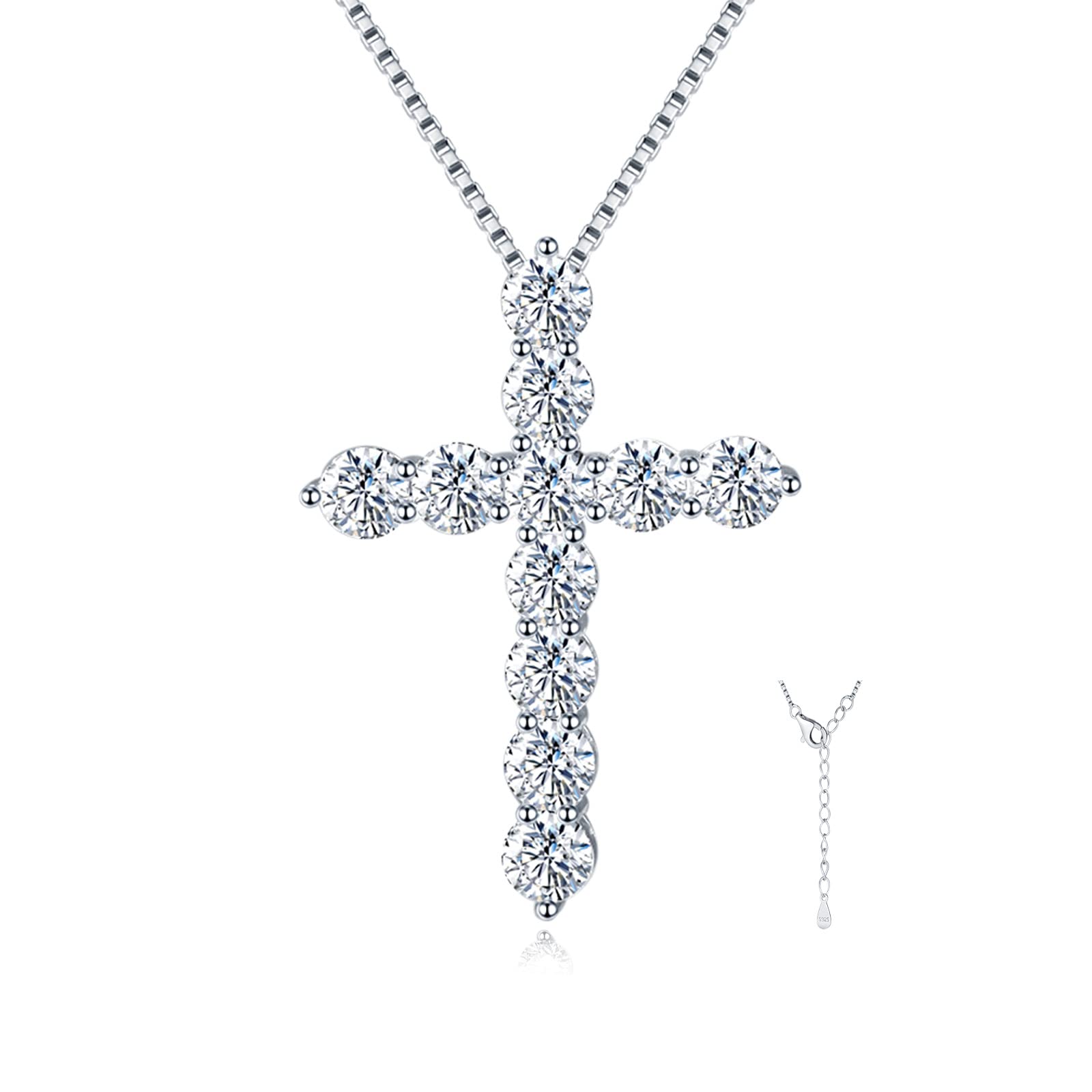 3 Carat Certified D-F Color VVS1 Clarity Diamond Moissanite Cross Necklace - 18K White Gold Plated 925 Sterling Silver Pendant for Men & Women | Valentine's Day, Anniversary & Wedding Gift Idea | Perfect for Church, Formal Events & Everyday Wear