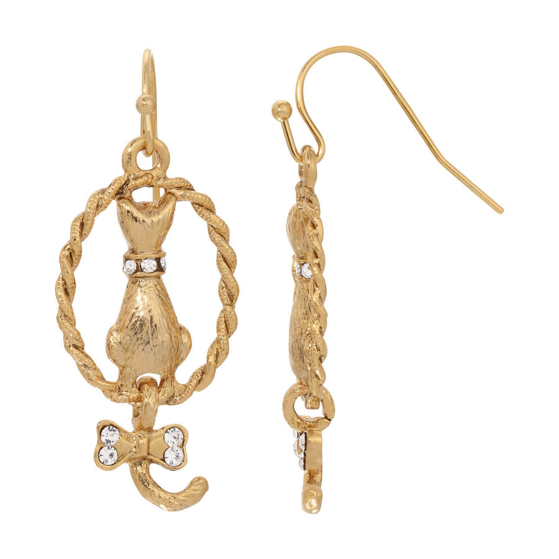 1928 Jewelry Backwards Cat Crystal Drop Earrings - Elegant Dangle Earrings for Women, Vintage Style Cat Charm Jewelry - Perfect for Parties, Date Nights & Special Occasions
