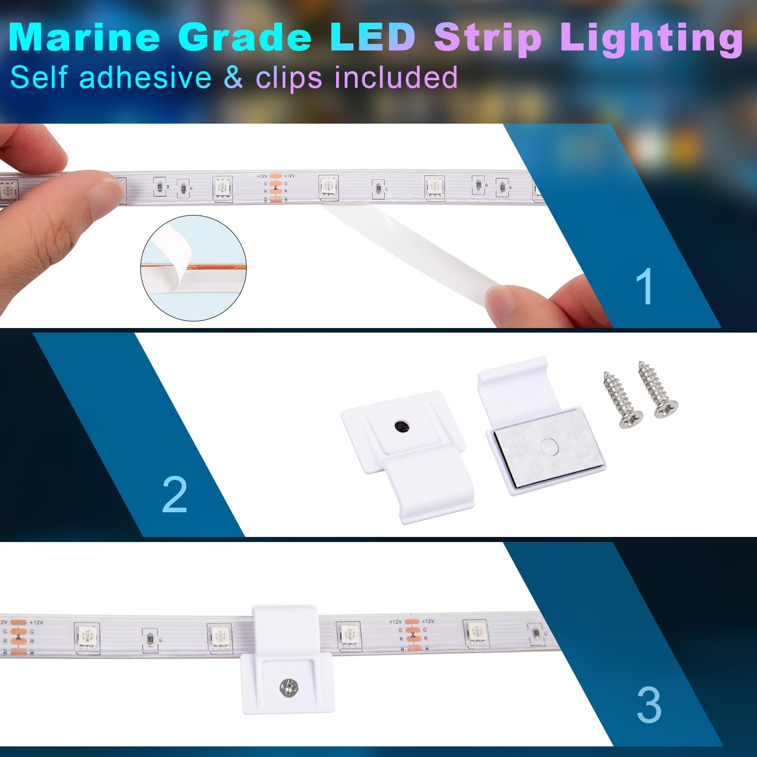 Waterproof 50FT Marine LED Boat Lights with App Control - 12V RGB Pontoon Lighting Strips for Interior & Exterior Use | Perfect for Night Fishing on Jon Boats, Yachts, Kayaks & Cabins | Durable Underwater & Deck Lighting Solution