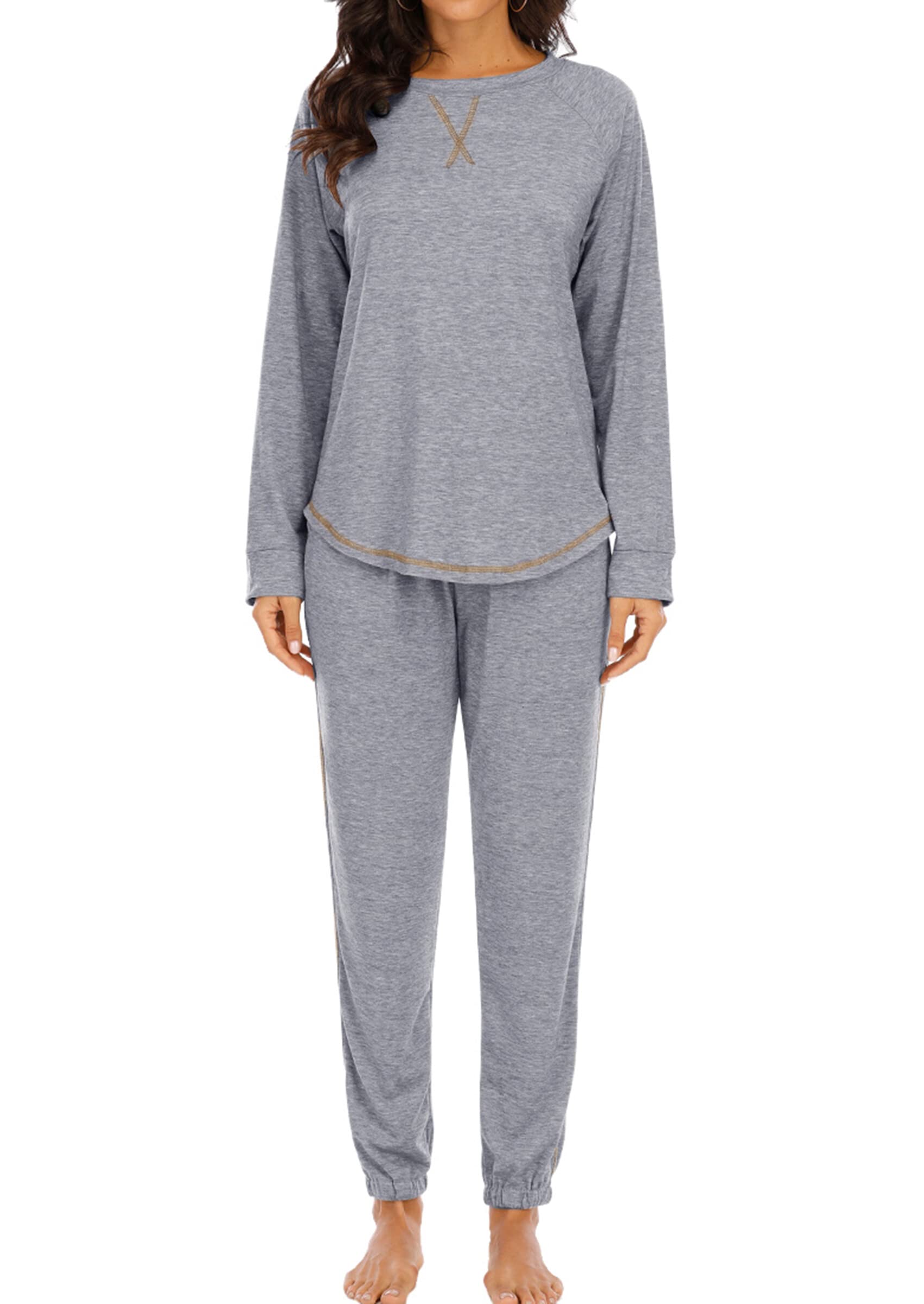 Cysincos Women's 2-Piece Sweatsuit Set - Long Sleeve Pullover & Drawstring Jogger Pants - Soft Loungewear & Pajama Outfit for Home, Yoga, and Casual Wear