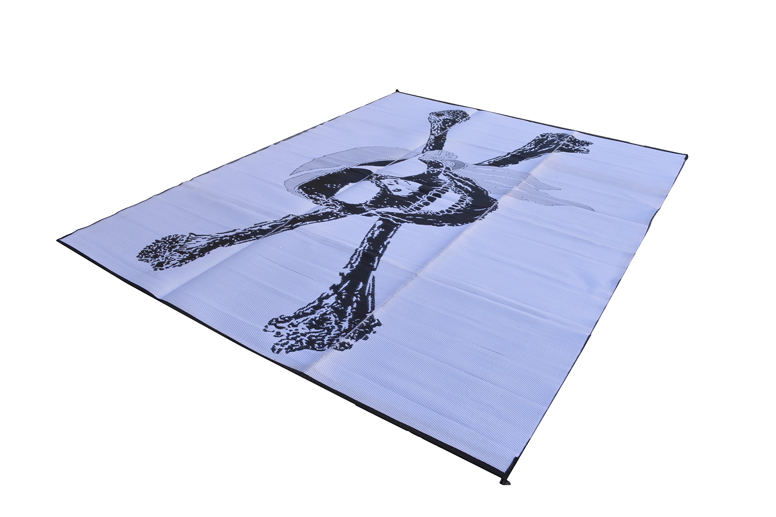 Premium RV Patio Mat & Awning Mat - 9x18 FT Outdoor Leisure Mat with Pirate Flag Kit for Camping, Tailgating & Beach Parties