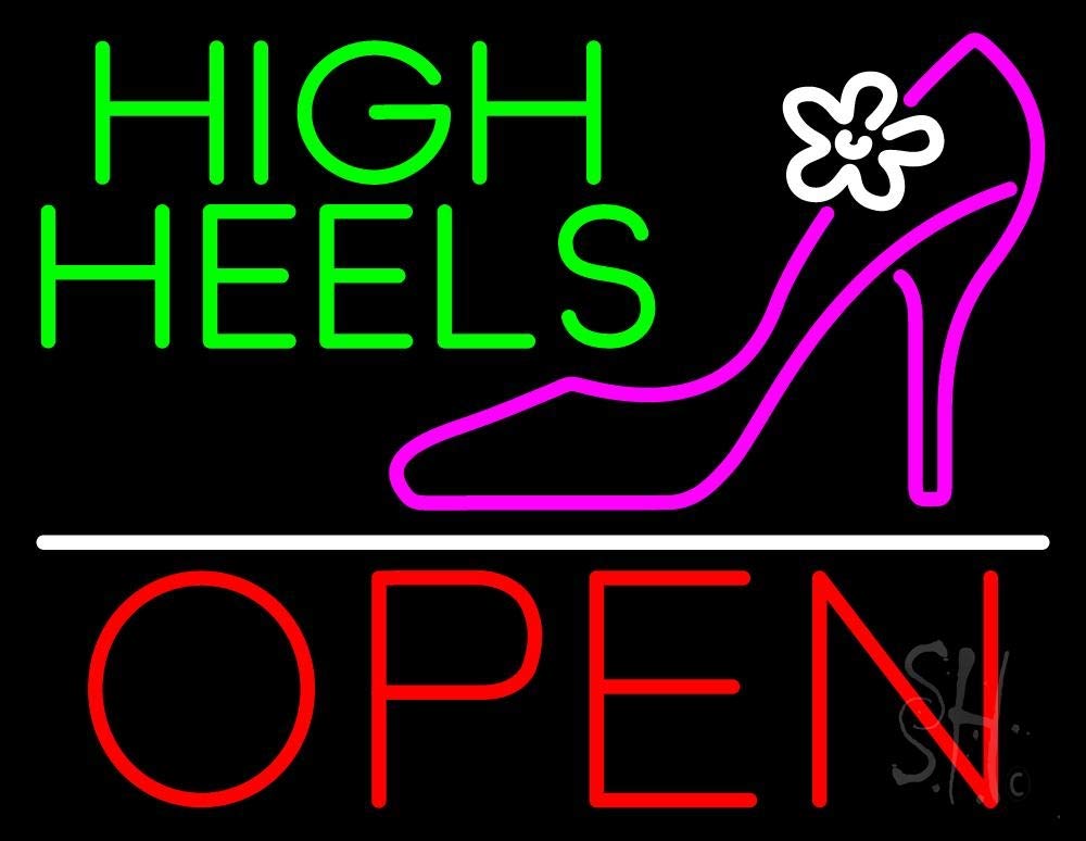 LED Neon Sign - High Heels with White Line Design, 24x31 Inches, Black Square Acrylic Backing with Dimmer - Bright Premium Indoor Store Decor for Boutique, Shoe Store, Retail Shop | Perfect for Window Display, Wall Art, and Fashion Store Lighting