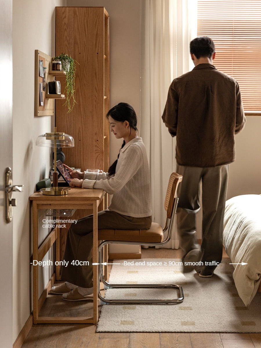 Solid Oak Retractable Writing Desk - Narrow Space-Saving Home Office Desk for Small Rooms & Apartments | Perfect for Study, Work & Remote Learning