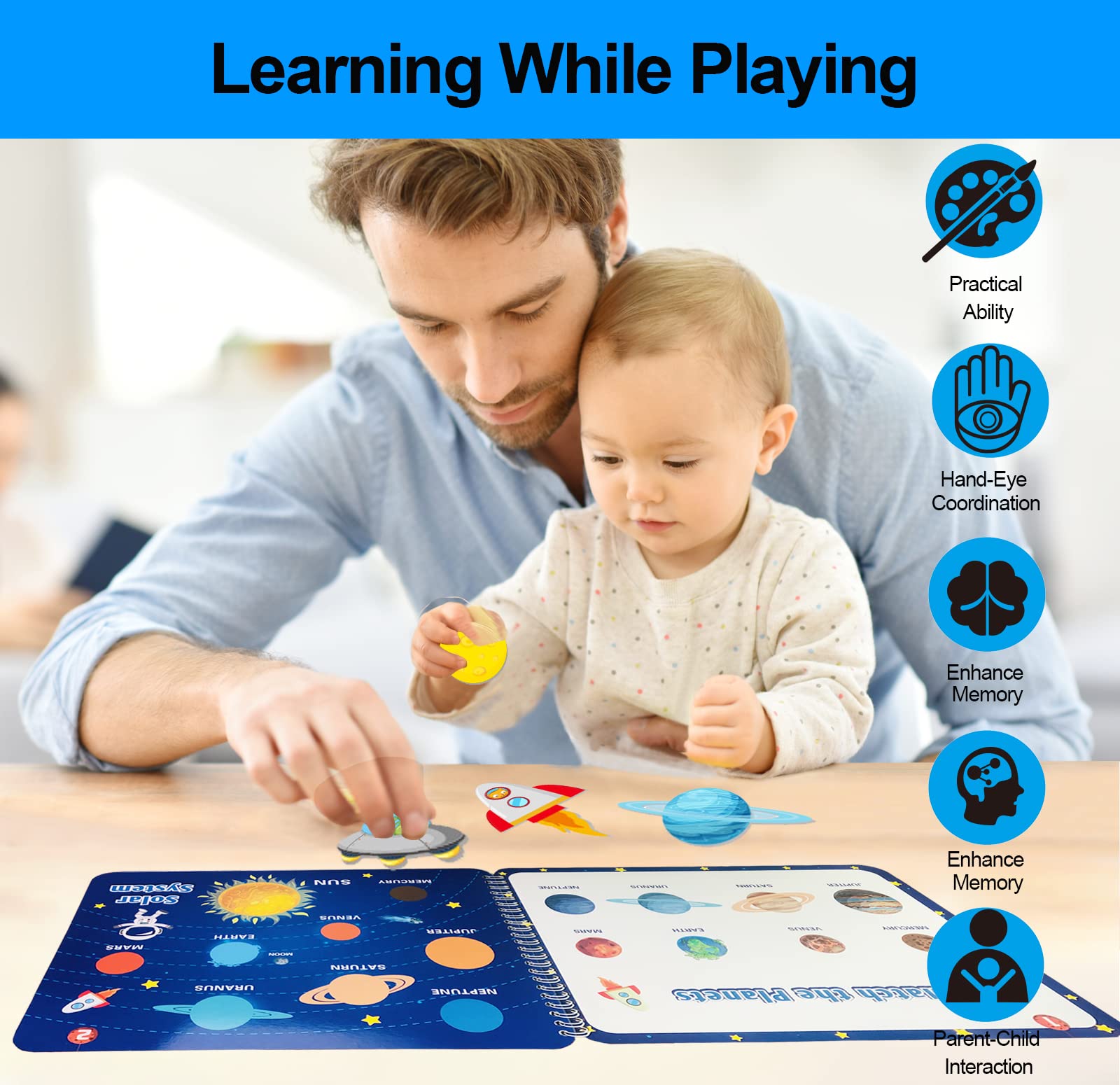 Montessori Preschool Learning Toys for Toddlers - Space Themed Busy Book & Sensory Educational Activities for Boys & Girls - Perfect for Autism Development, Christmas & Birthday Gifts - Ideal for Homeschooling, Daycare & Early Childhood Education