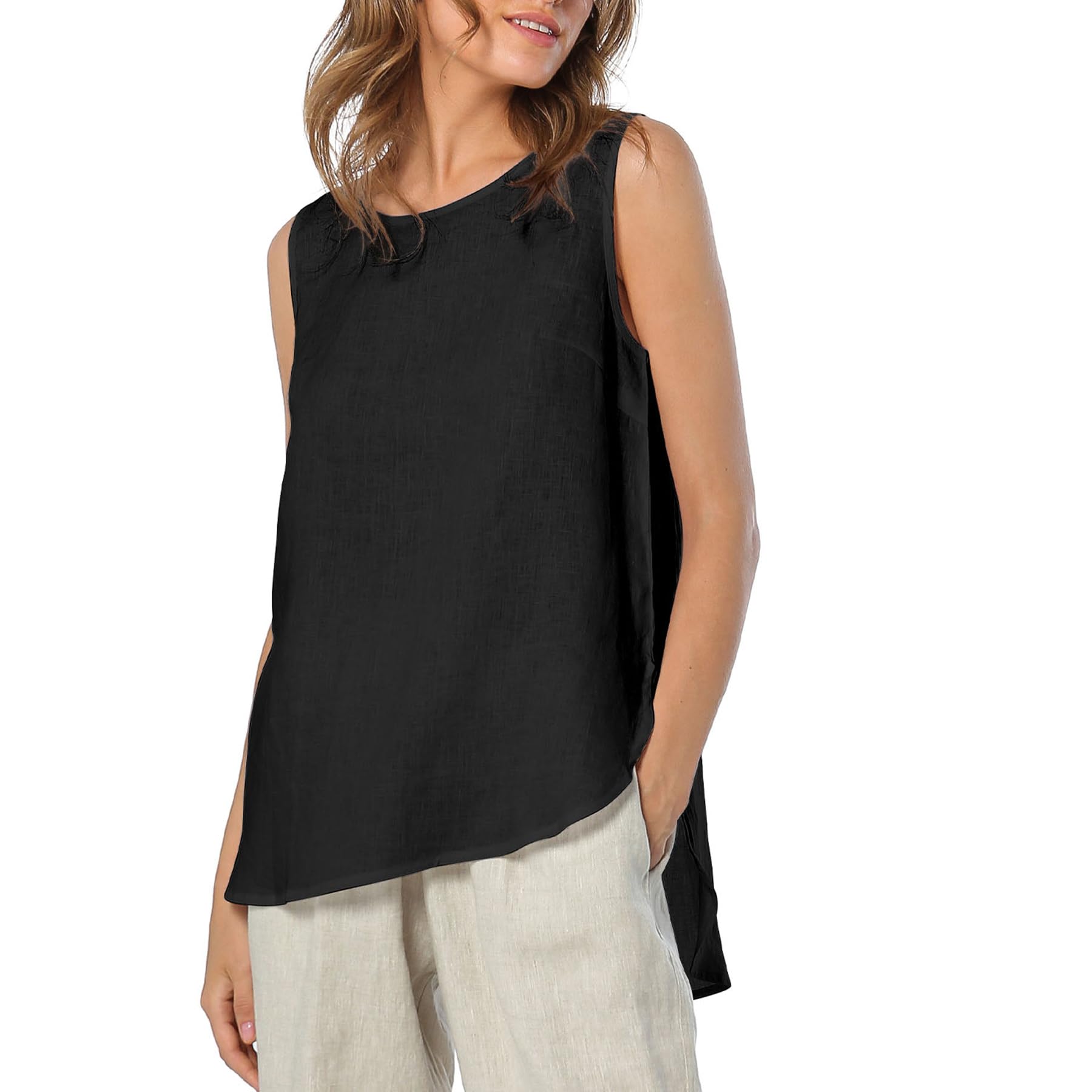 Amazhiyu Women's 100% Linen Tank Top - Breathable Sleeveless Blouse for Summer | Casual Crewneck Linen Shirt for Beach, Travel & Everyday Wear