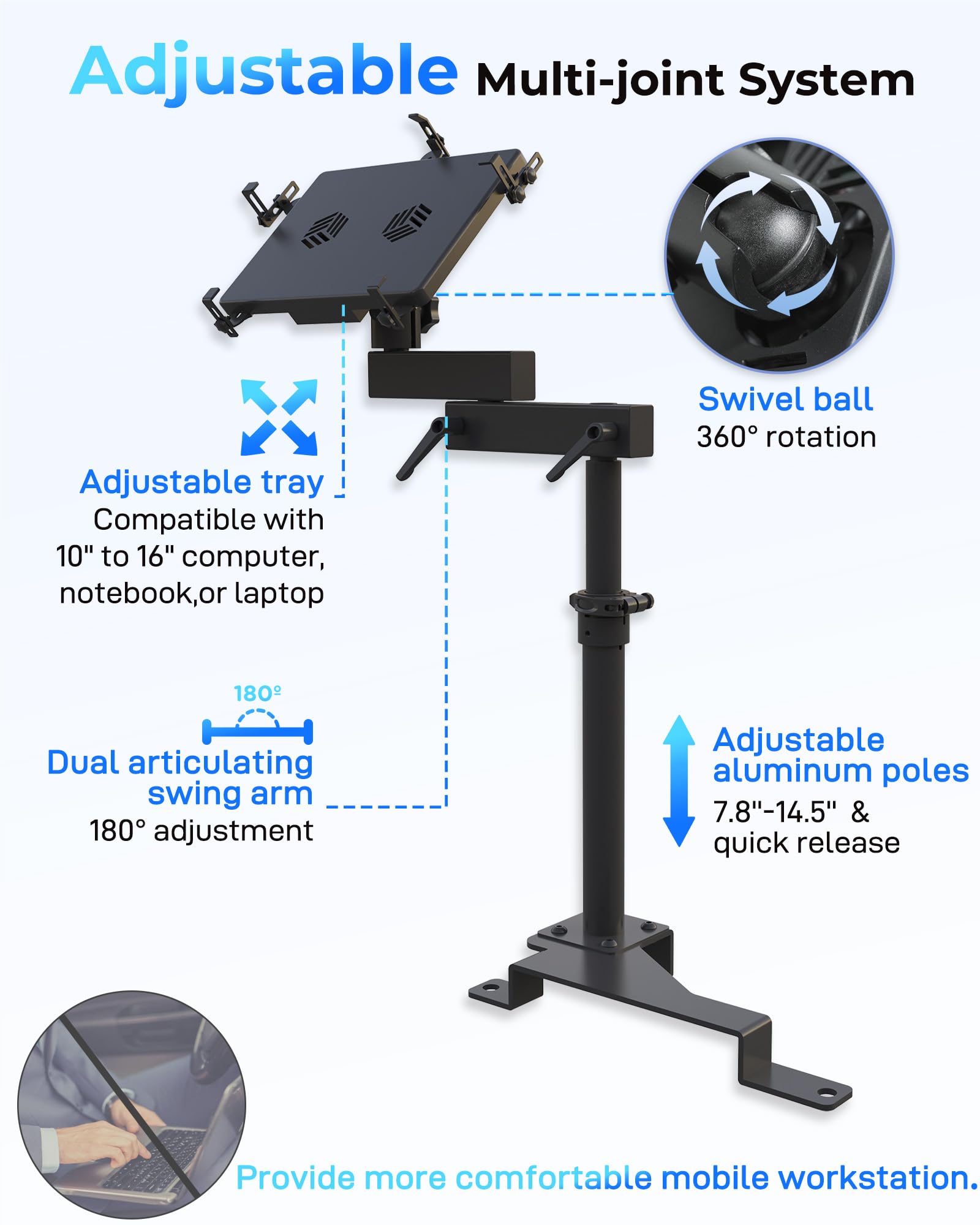 Heavy Duty Truck Laptop Mount for Ford F150 F250 F350 F550 - Adjustable Car Computer Stand Holds 17