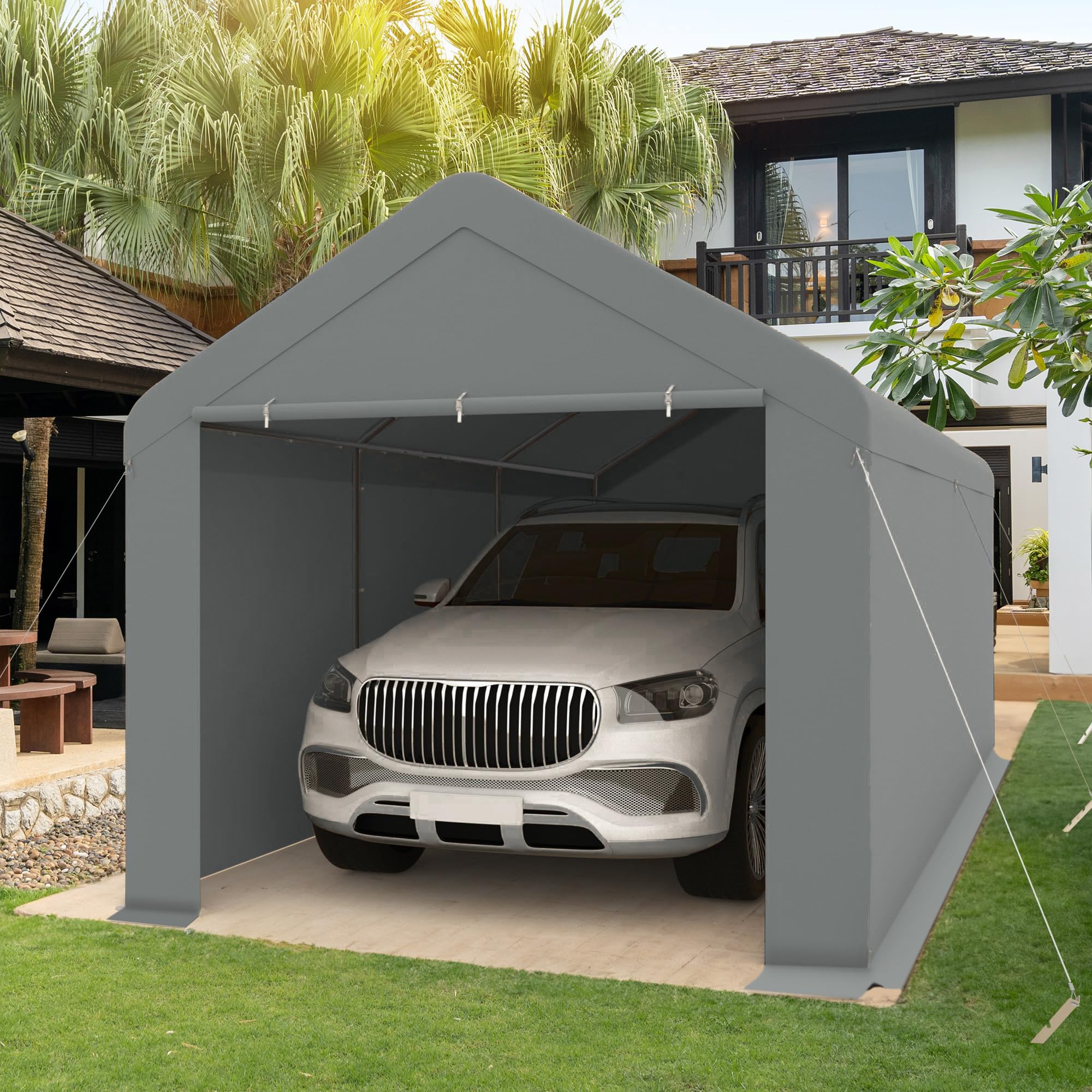 GOJOOASIS 10'x20' Portable Carport Canopy Tent - Waterproof & UV Protected Car Shelter, Portable Garage for Vehicles, Outdoor Storage, Wedding, Garden & Backyard Use (Gray)