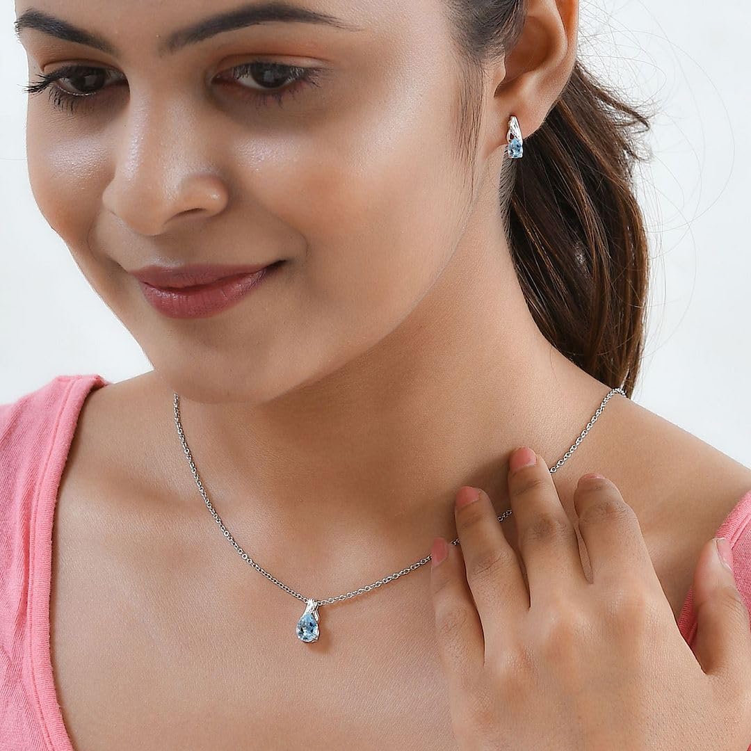 Shop LC Women's Teardrop Pendant Necklace & Dangle Earrings Set - 925 Sterling Silver Stainless Steel Jewelry for Wedding, Birthday Gifts | Elegant Costume Jewelry for Women, Perfect for Parties & Special Occasions