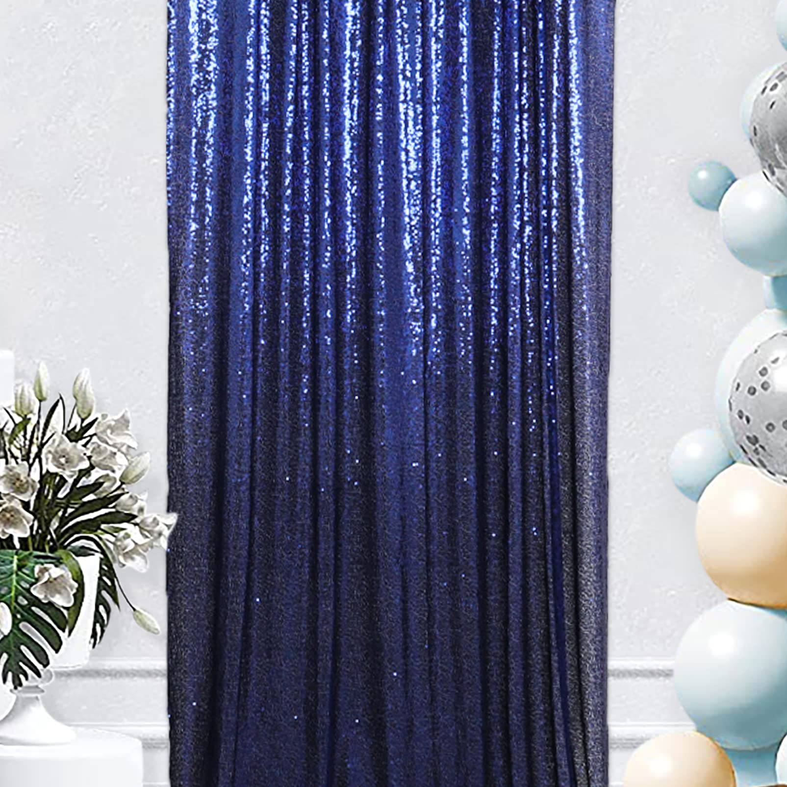 AMZLOKAE 2FTx7FT Navy Blue Sequin Backdrop Curtain - Sparkling Wall Panel for Party Decor, Wedding Background, Christmas Photo Booth & Event Photography (1 Panel)