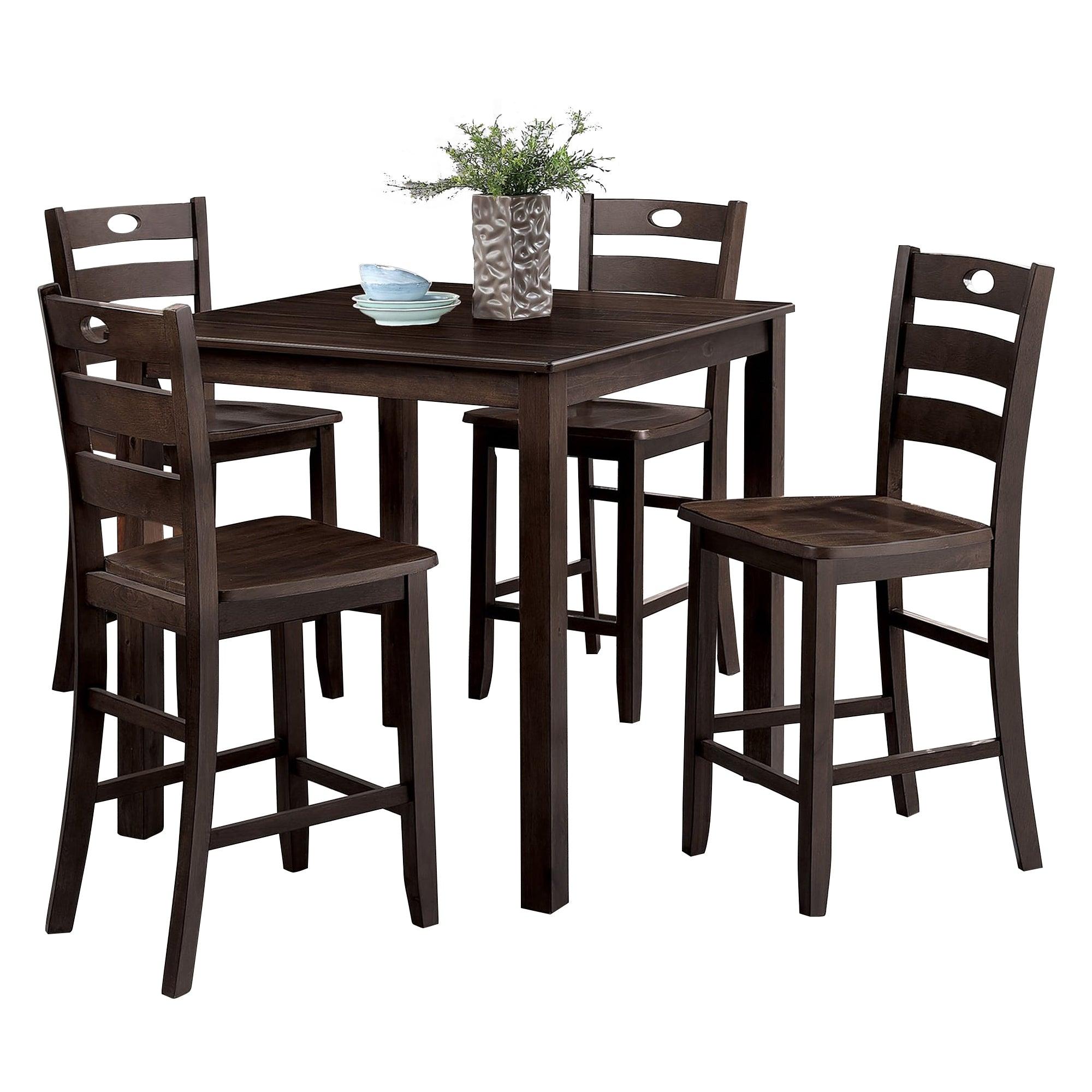 36H Solid Rubberwood and Wood Veneer 5-Piece Counter Height Dining Table Set - Perfect for Kitchen, Breakfast Nook, and Small Space Dining Areas