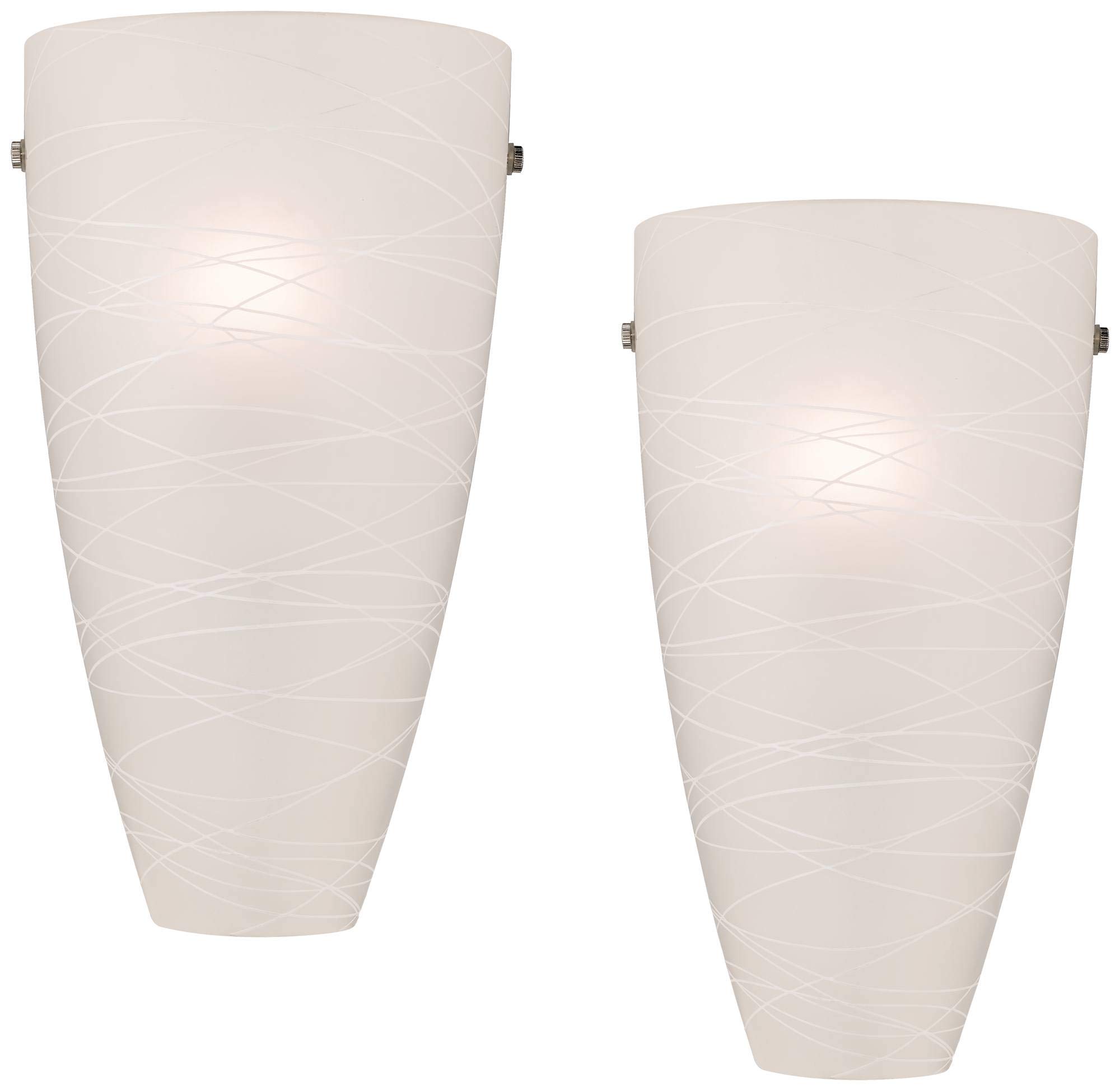 Possini Euro Design Isola Modern Wall Sconces - Set of 2 White Striped Glass Hardwired Light Fixtures (13.25