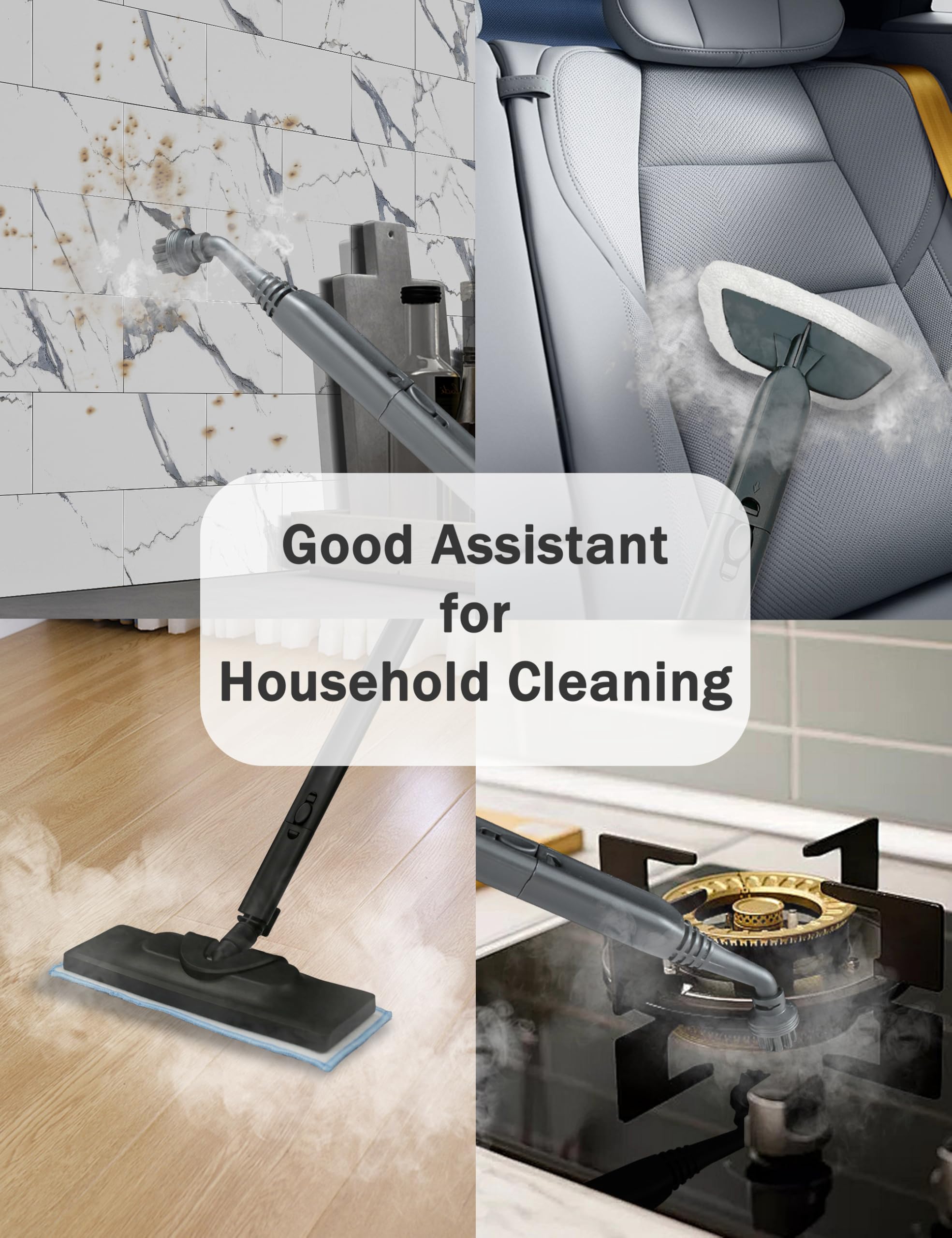 Powerful Portable Steam Cleaner for Home & Car - 1.5L Capacity, 19 Accessories, Quick Heating in 5 Mins - Multi-Surface Cleaner for Floors, Tiles, Carpets, Upholstery - Perfect for Deep Cleaning Kitchens, Bathrooms & Auto Detailing