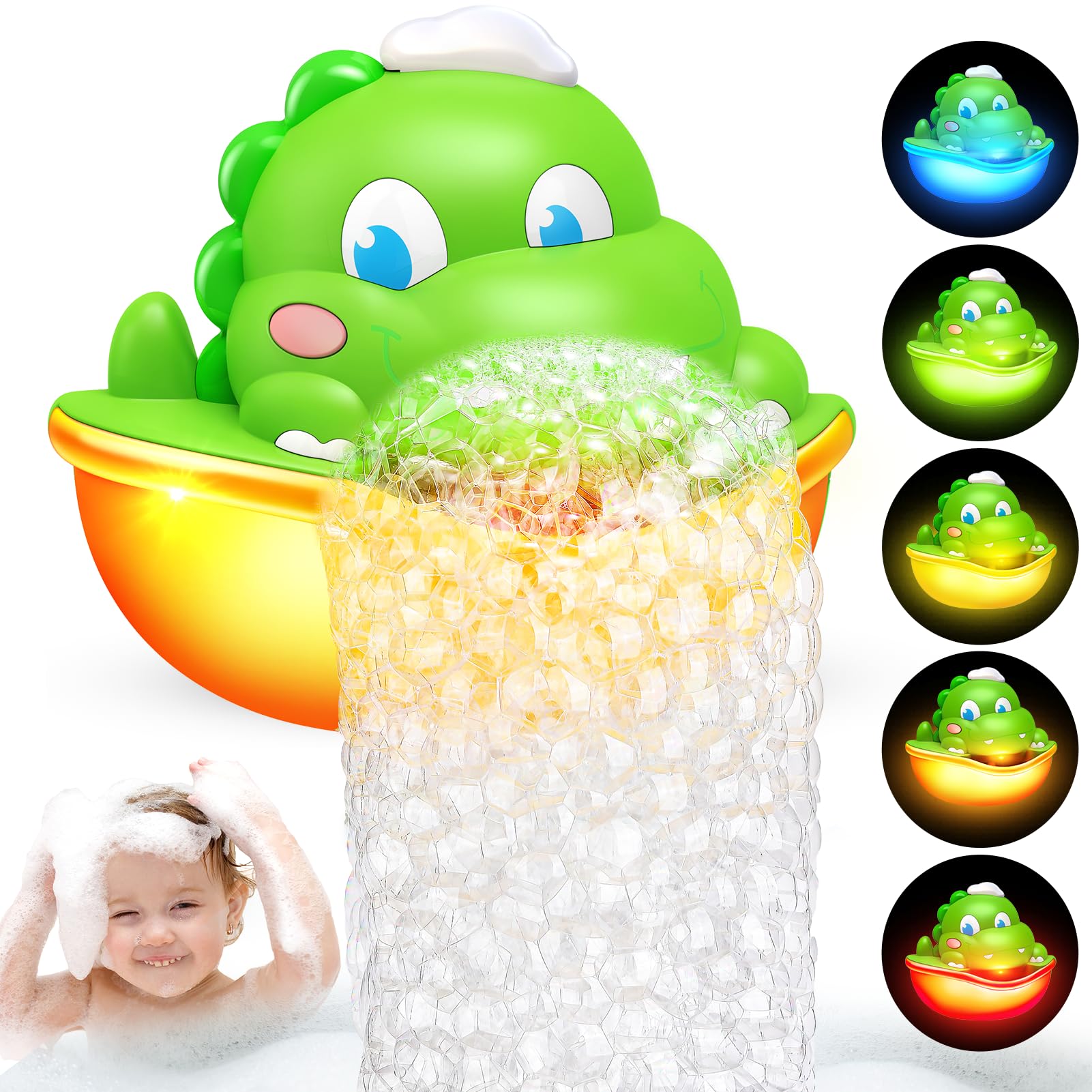 Light-Up Baby Bath Toys with Automatic Bubble Maker - Fun Bath Time Dinosaur Toys for Kids Ages 1-8 - Easter Basket Stuffers & Toddler Bath Accessories for Sensory Play and Learning Development