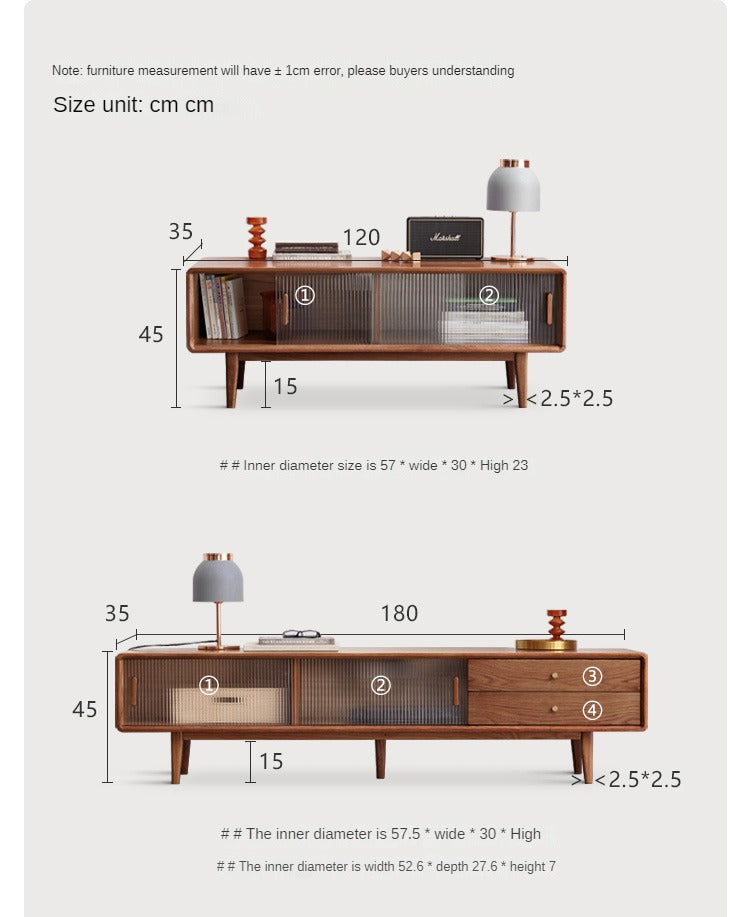 Solid Oak Wood TV Stand with Glass Sliding Doors - Modern Entertainment Center for Living Room, Bedroom & Home Theater