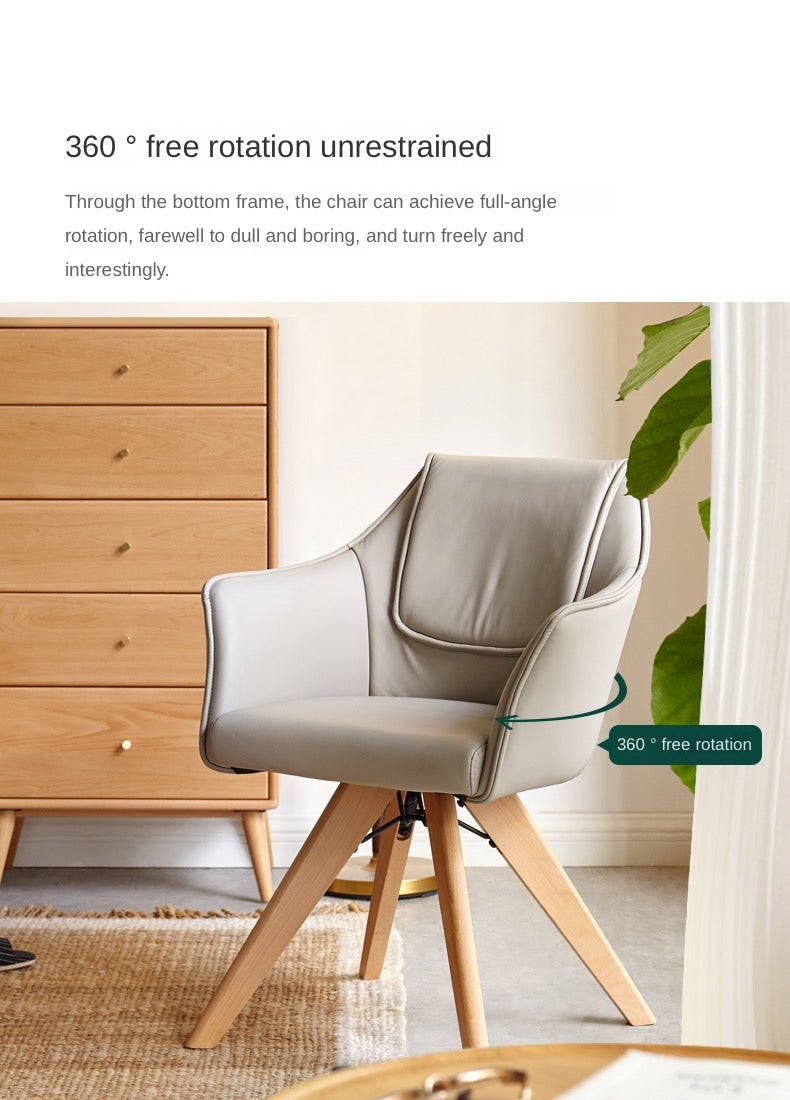 Premium Beech Solid Wood Swivel Soft Skin Armchair - Modern Ergonomic Office Chair for Home & Workspace - Perfect for Reading, Working, and Relaxing