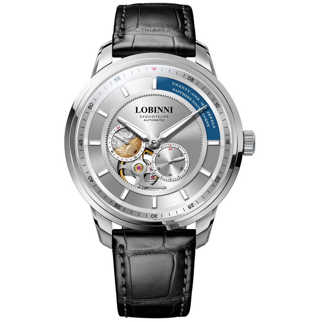 Premium Automatic Men's Watches - LOBINNI Luxury Stainless Steel Mechanical Wristwatch with Skeleton Dial & Sapphire Crystal, 50m Waterproof, Self-Winding - Perfect for Business, Formal Events & Everyday Wear