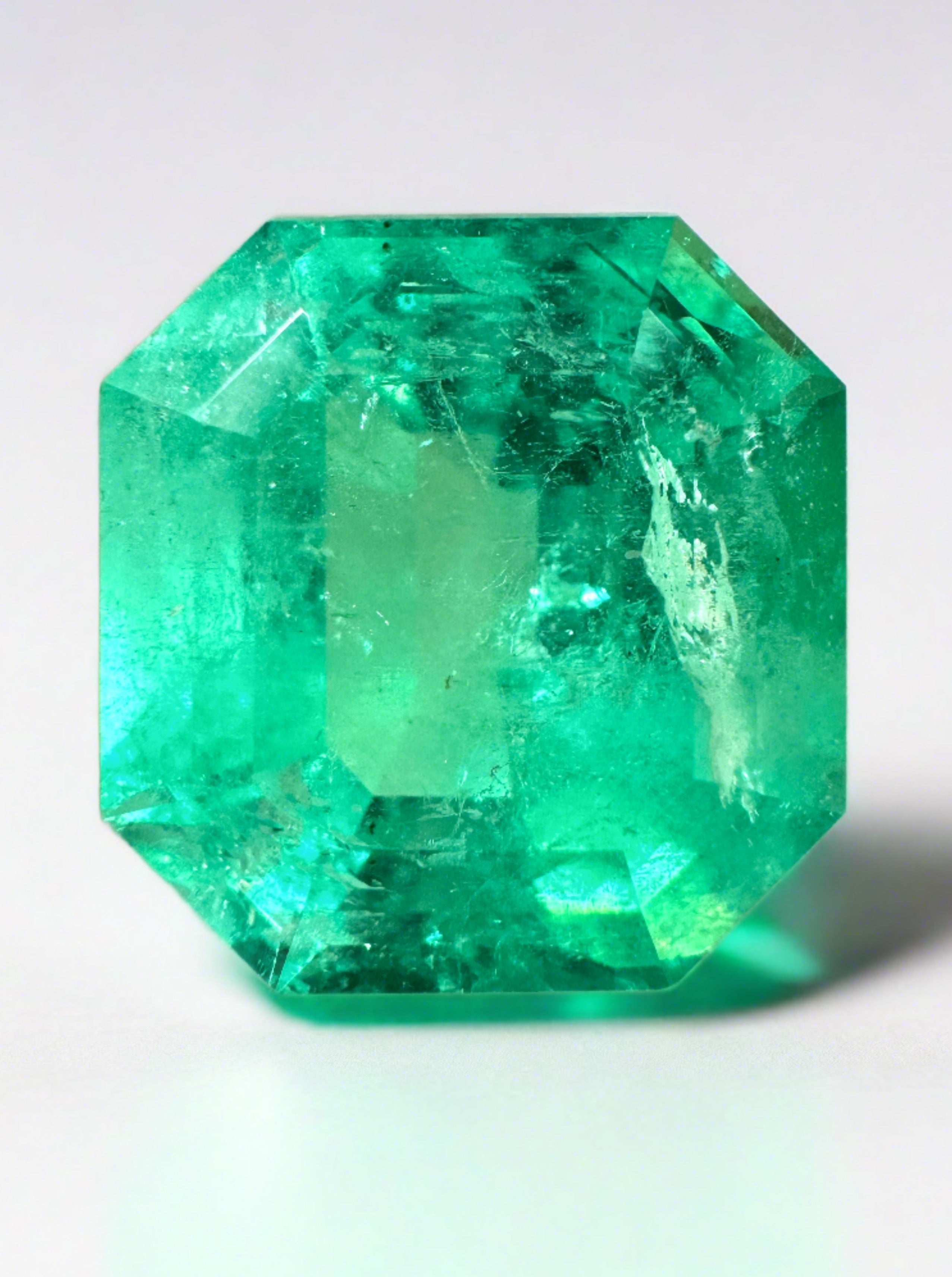 16.09 Carat Natural Colombian Emerald - Asscher Cut Loose Gemstone (15.4x14.8mm) | Yellowish Green Color for Jewelry Making, Engagement Rings & Collector's Items