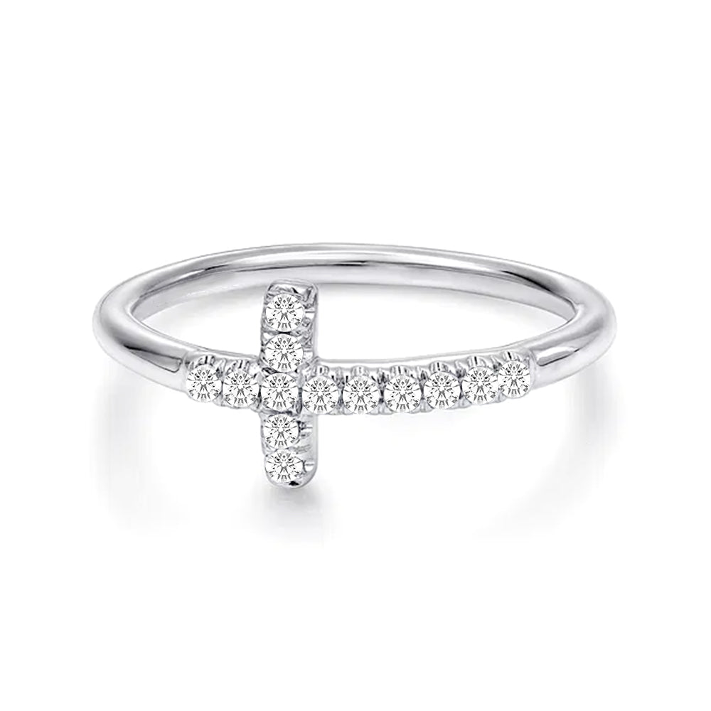 Lab Grown Diamond Accent Ring - Modern Cross Design for Women, 14K Gold/White Gold, Elegant & Dainty Jewelry Gift for Christmas, Anniversary & Special Occasions