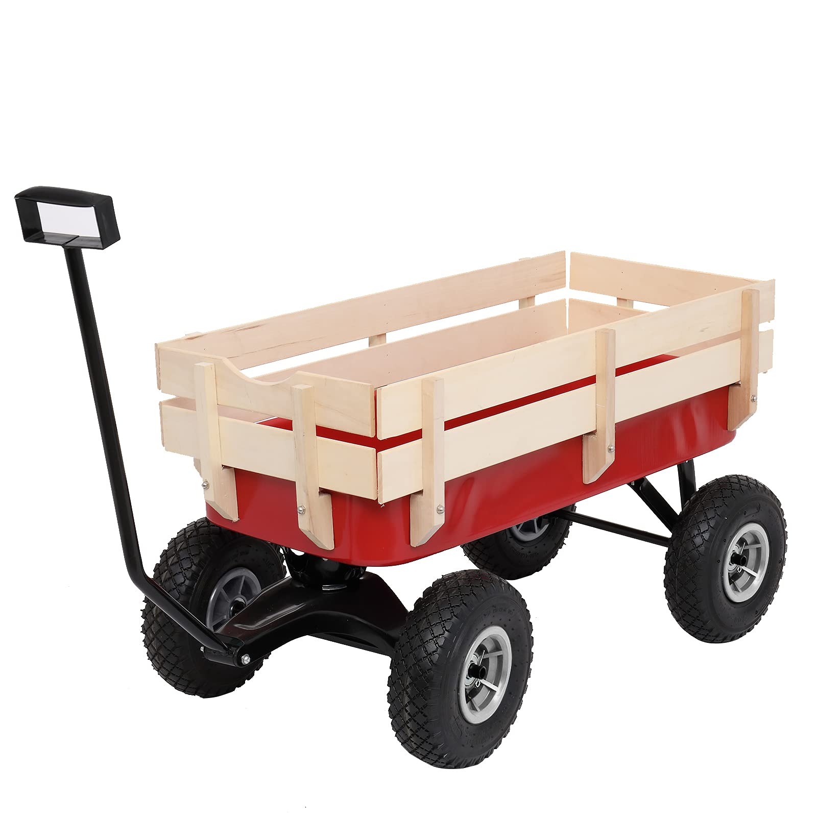 VINGLI All Terrain Deck Wagon with Wood Railing - Heavy Duty Outdoor Garden Utility Cart with 10