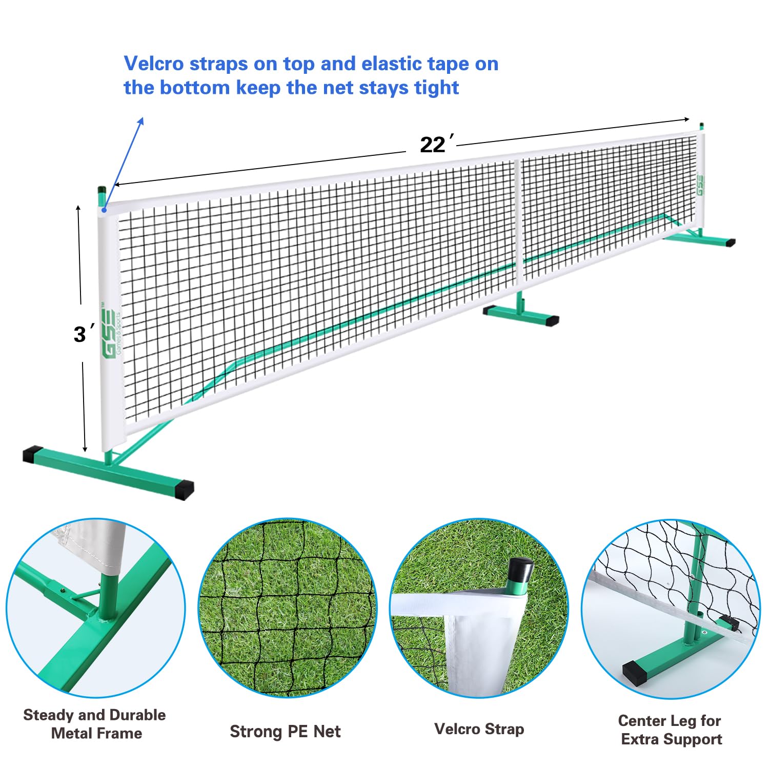 GSE Games & Sports Expert Portable Pickleball Net Set - Regulation Size Net, 4 Paddles, 6 Balls & Carry Bag - Weatherproof Metal Frame for Outdoor Play - Perfect for Backyard, Park & Beach Pickleball Games