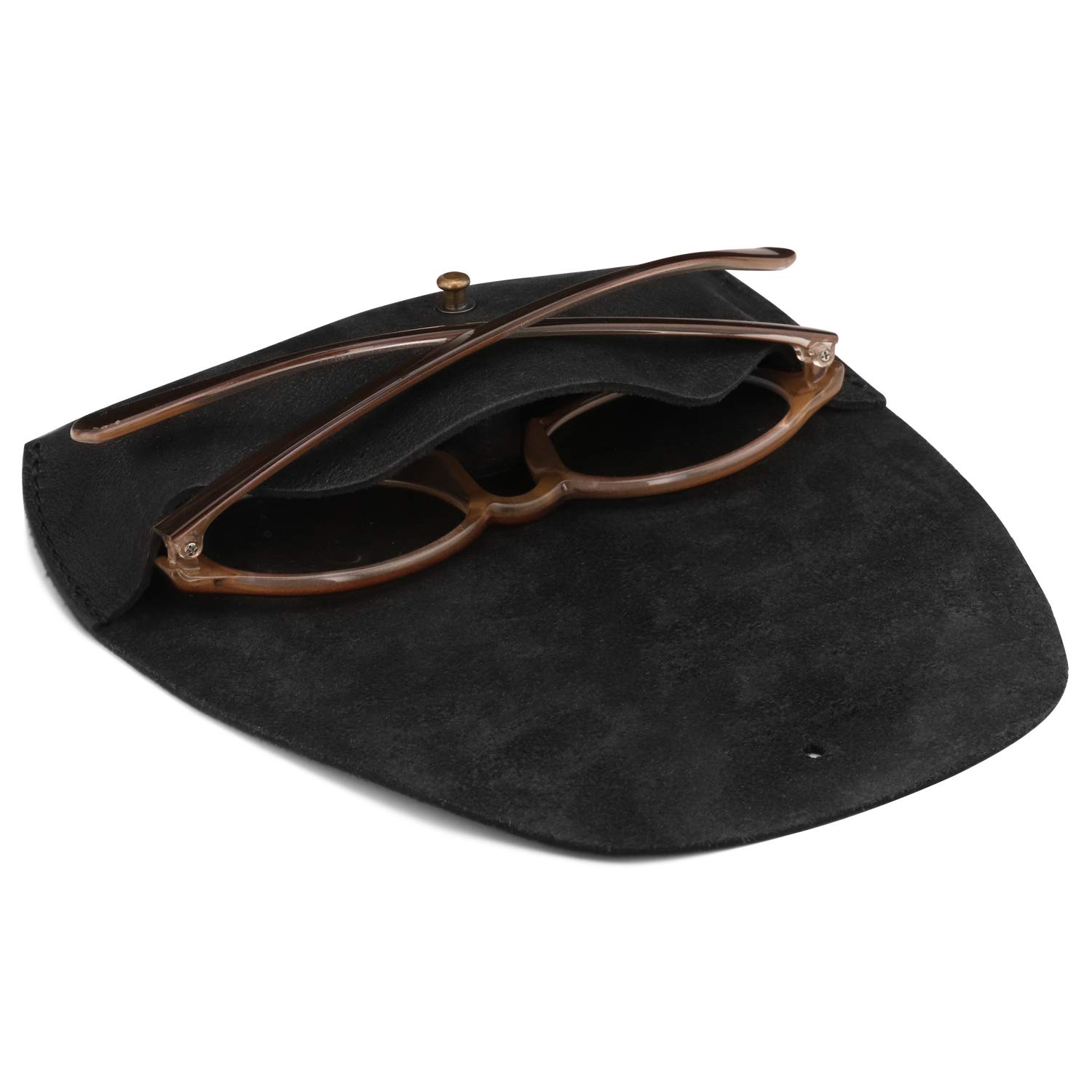 Premium Genuine Leather Eyeglasses & Sunglasses Case with Button Closure - Stylish Durable Protective Storage for Glasses - Perfect for Travel, Office & Daily Use