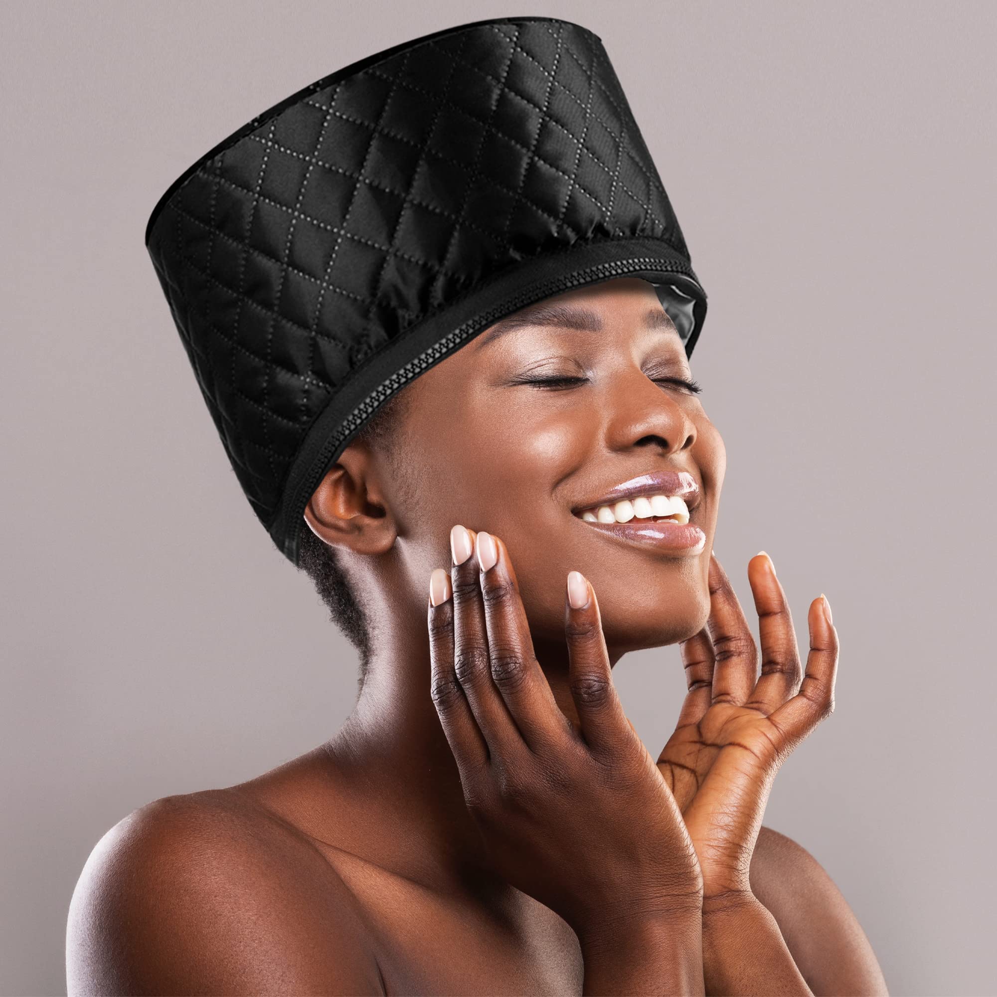 **Ingeware Electric Heat Cap for Deep Conditioning - Thermal Hair Steamer Cap for Natural Hair, Portable Home Hair Spa Treatment (Solid Black) - Perfect for At-Home Hair Care & Salon-Quality Results**