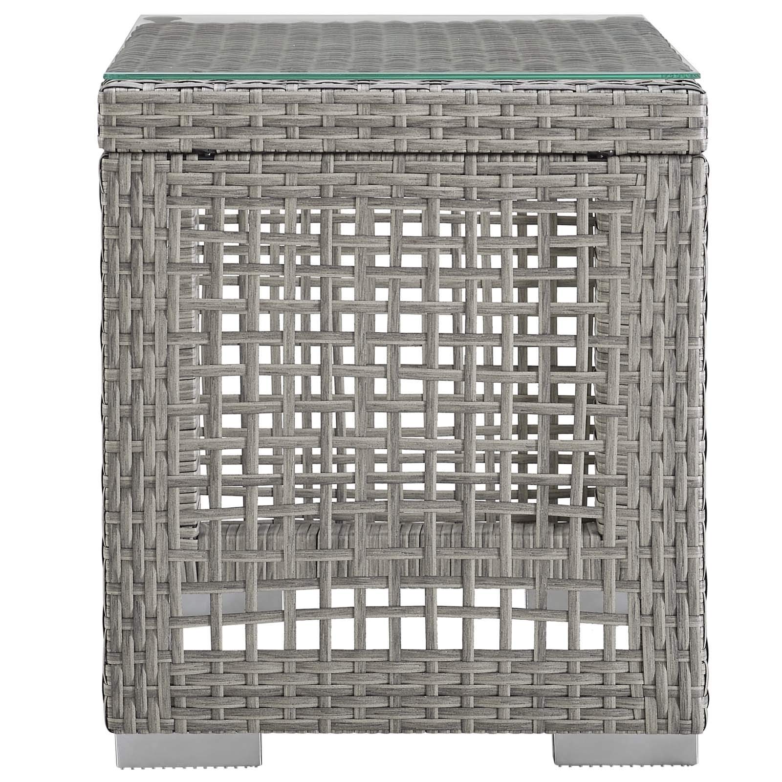 Modway Aura Outdoor Patio Set - Gray White Wicker Rattan Side Table & 2 Armchairs for Garden, Poolside & Backyard Relaxation