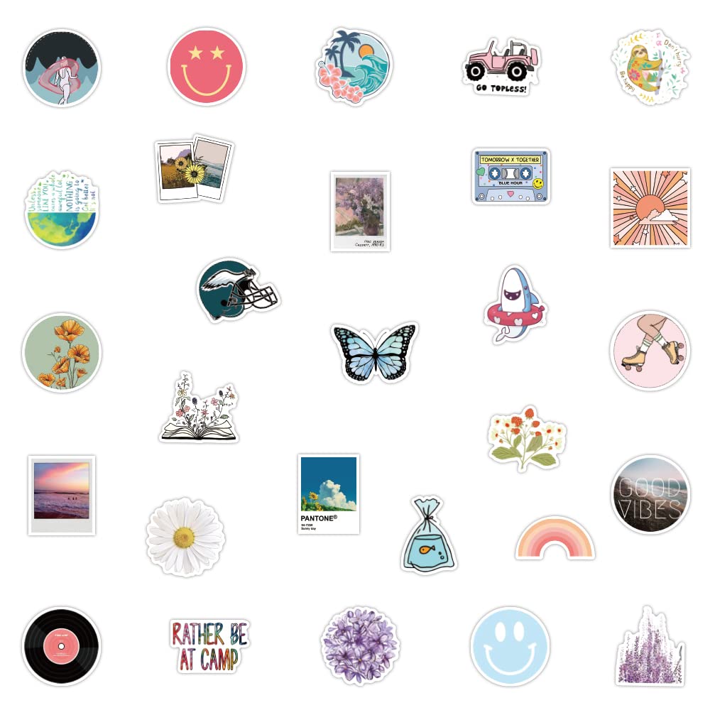 100Pcs Cute Waterproof Vinyl Stickers - Trendy Aesthetic Kawaii Decals for Girls & Teens - Perfect for Water Bottles, Laptops, Skateboards, Luggage & DIY Crafts - Fun School, Office & Travel Accessories