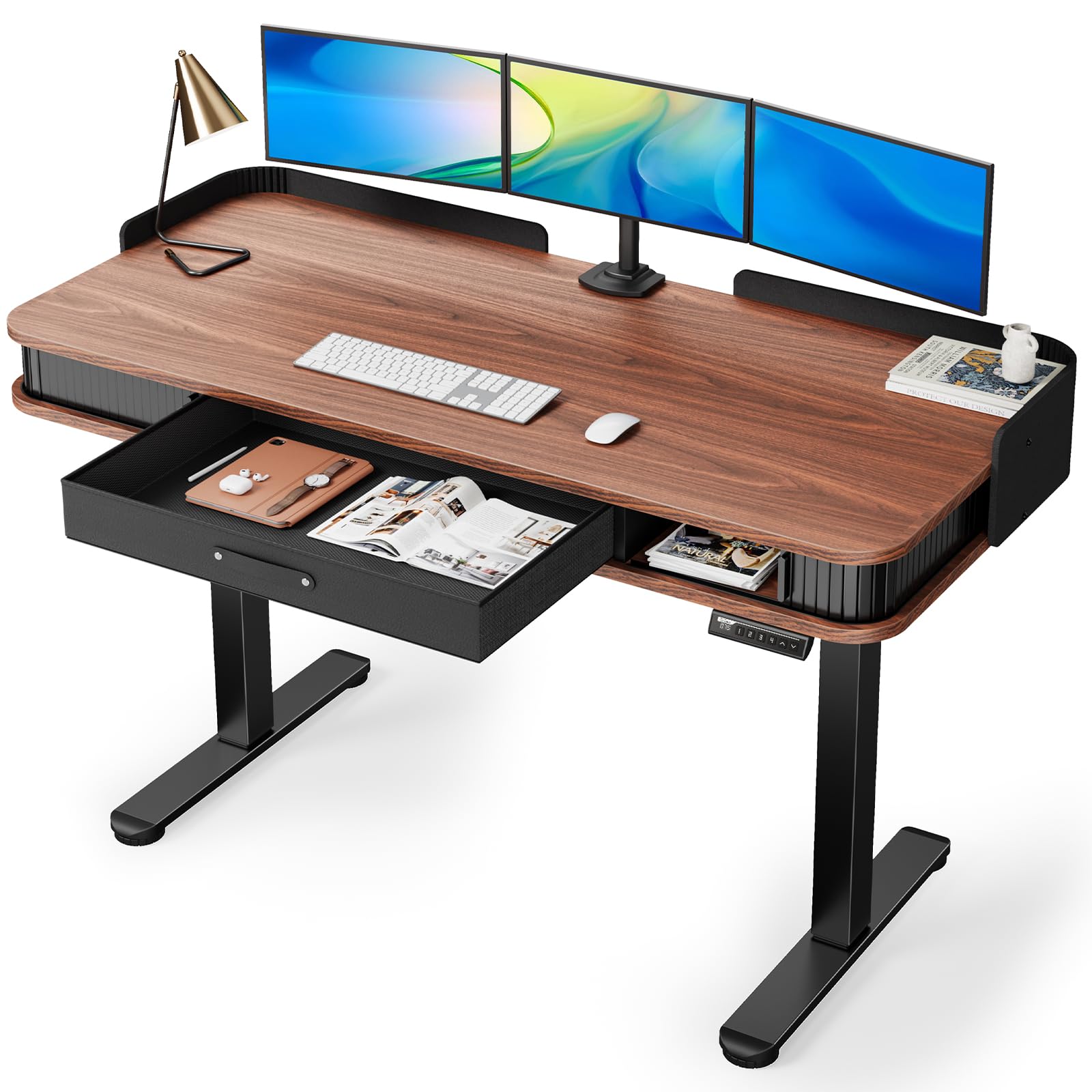 Marsail 55 x 28 Inches Electric Standing Desk - Height Adjustable Whole-Piece Desktop with 3 Drawers & 3 Memory Presets - Perfect for Home Office, Gaming Setup and Remote Workstation