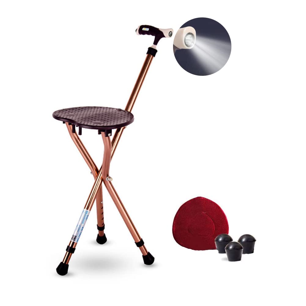 Adjustable Heavy Duty Walking Cane with Seat - 350 lbs Capacity, Portable Folding Cane Chair for Seniors & Outdoor Activities (Brown) | Ideal for Hiking, Travel & Mobility Support