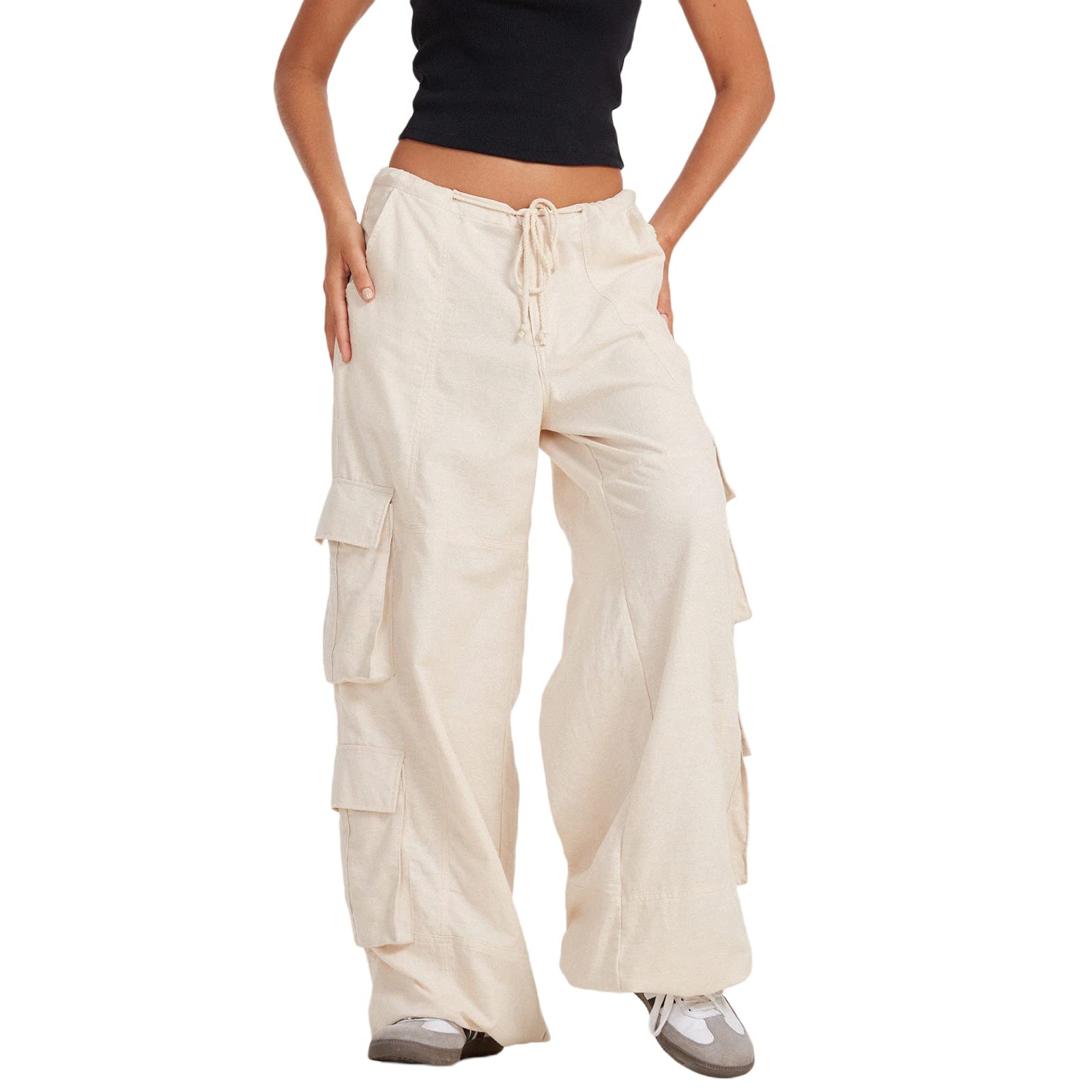 SOOKABEILA Women's Baggy Cargo Pants - Y2K Low Waist Wide Leg Trousers, Casual Loose Jogging Pants for Streetwear & Hippie Aesthetic | Perfect for Outdoor, Travel & Daily Wear