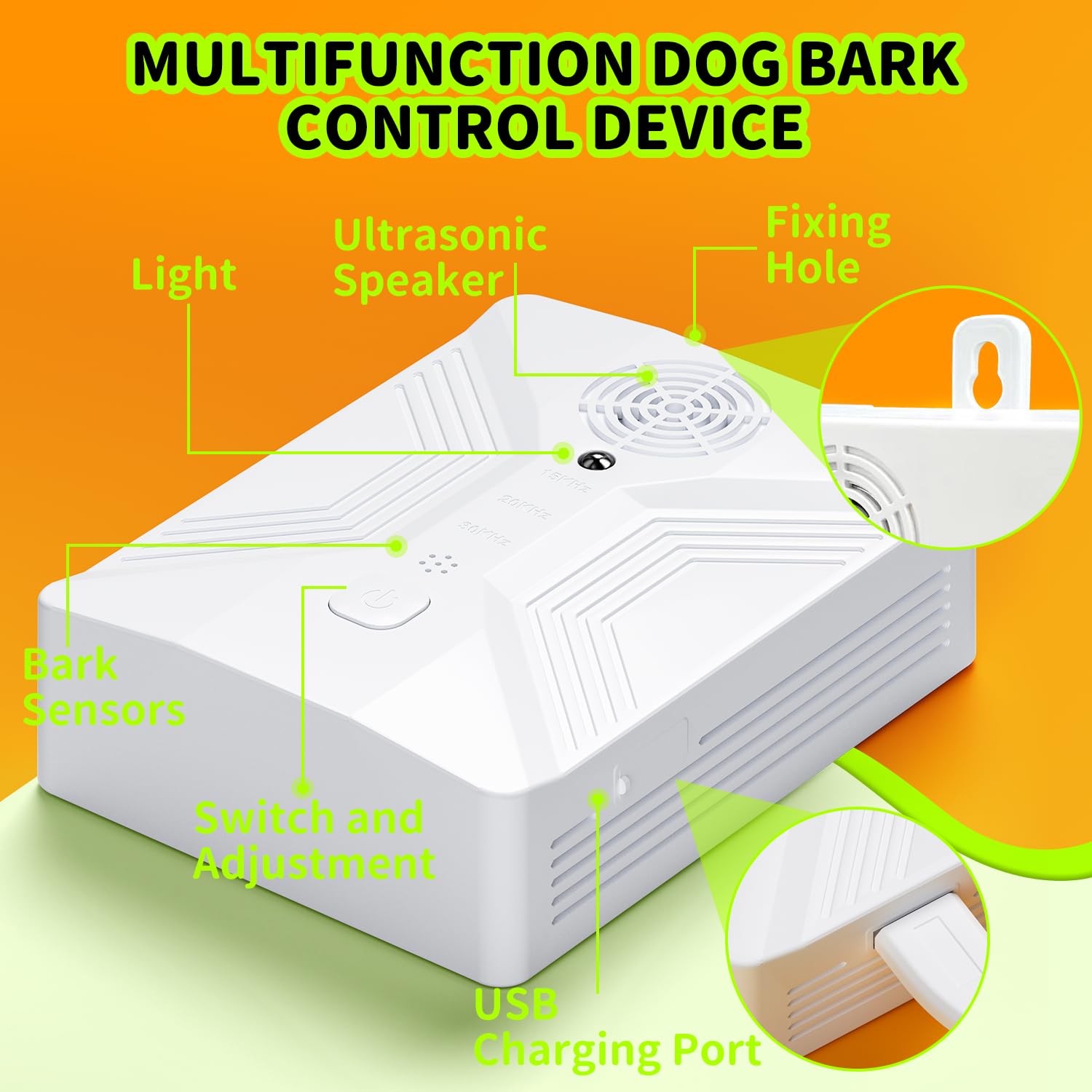 Rechargeable Ultrasonic Dog Bark Deterrent Device - 3 Modes, 50ft Range, Waterproof Anti Barking Control for Indoor & Outdoor Use - Safe Sonic Bark Silencer for Dogs & Humans - Perfect for Training, Yard Security, and Peaceful Home Environment