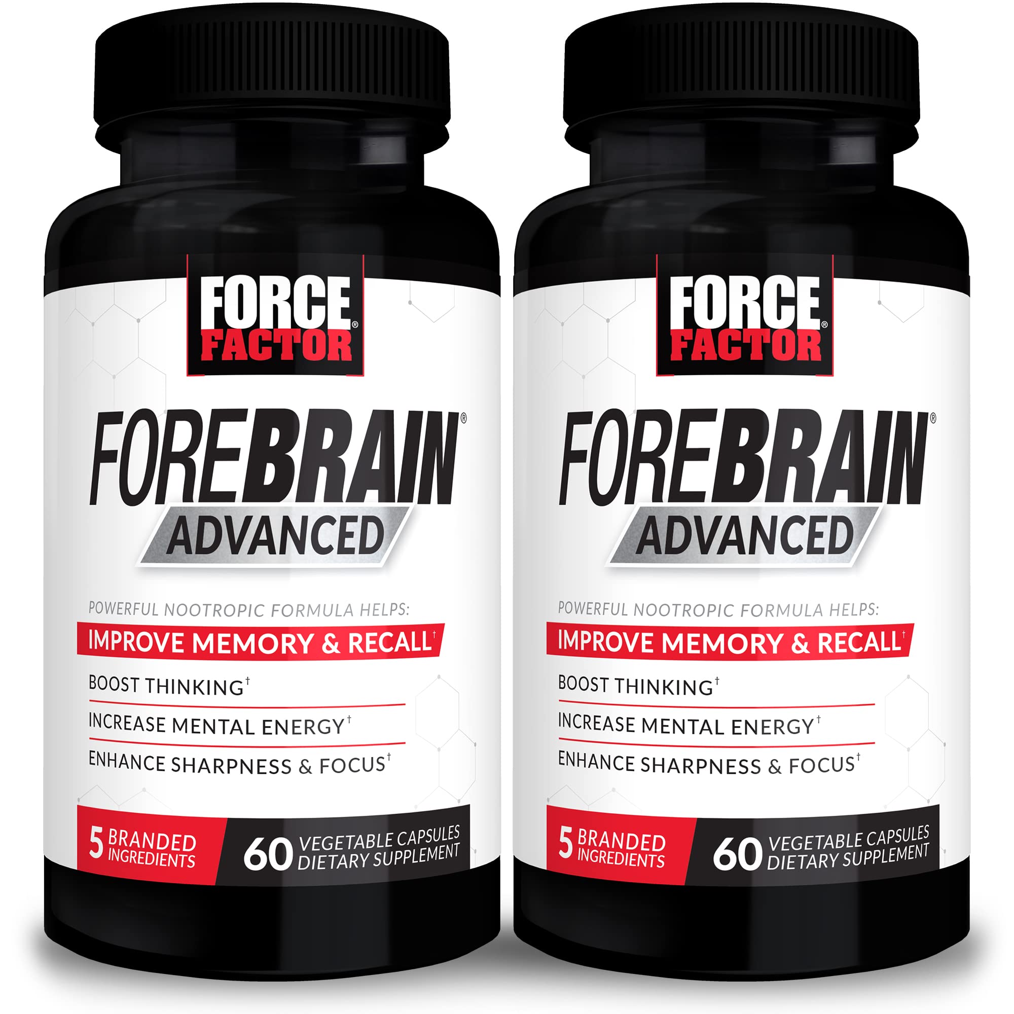 FORCE FACTOR Forebrain Advanced Brain Booster Supplement - 2 Pack (120 Capsules) for Memory, Focus, Concentration & Mental Energy - Fast-Acting Nootropic Formula with Powerful Ingredients - Ideal for Students, Professionals & Cognitive Support