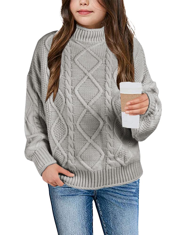 Fekermia Girls Chunky Knit Turtleneck Sweater - Batwing Sleeve Pullover Jumper for Kids | Warm Winter Outfit for School & Playdates