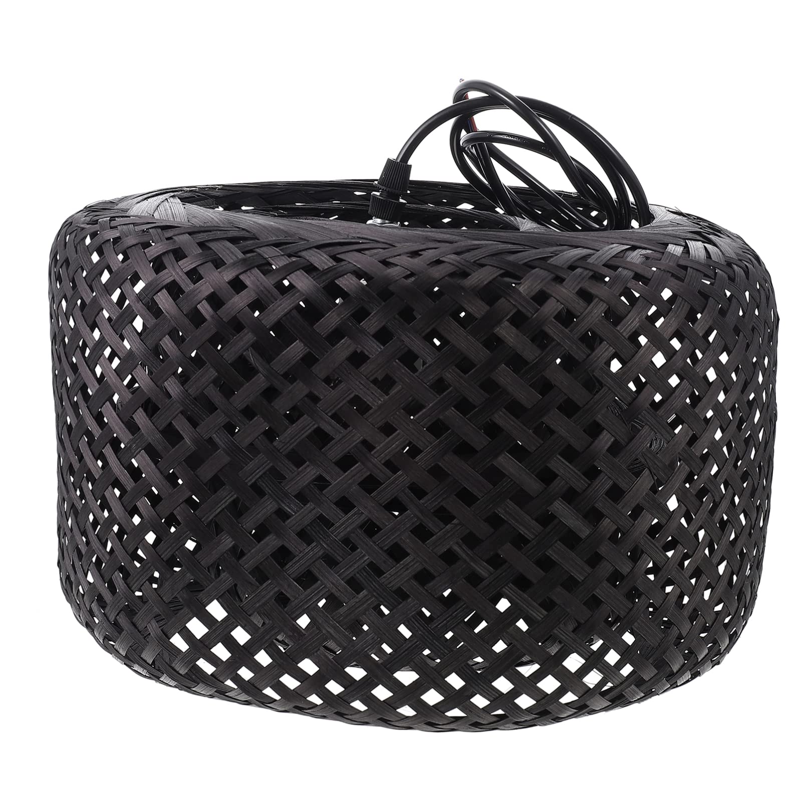 Uonlytech Black Rattan Basket Ceiling Pendant Light - Rustic Woven Bulb Cage Chandelier Shade Replacement for Living Room, Bedroom & Dining Room Decoration