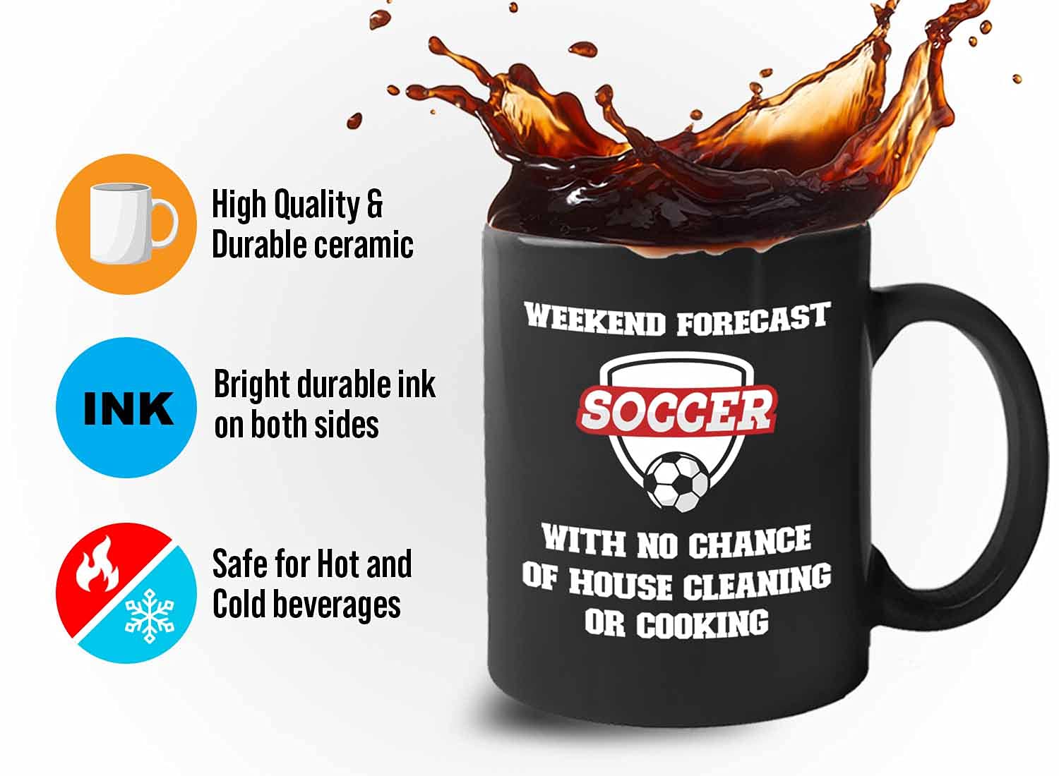 Bubble Hugs 11oz Black Sports Coffee Mug - Soccer Themed Gift for Athletes, Coaches & Referees - Perfect for Game Day, Office & Sports Enthusiasts