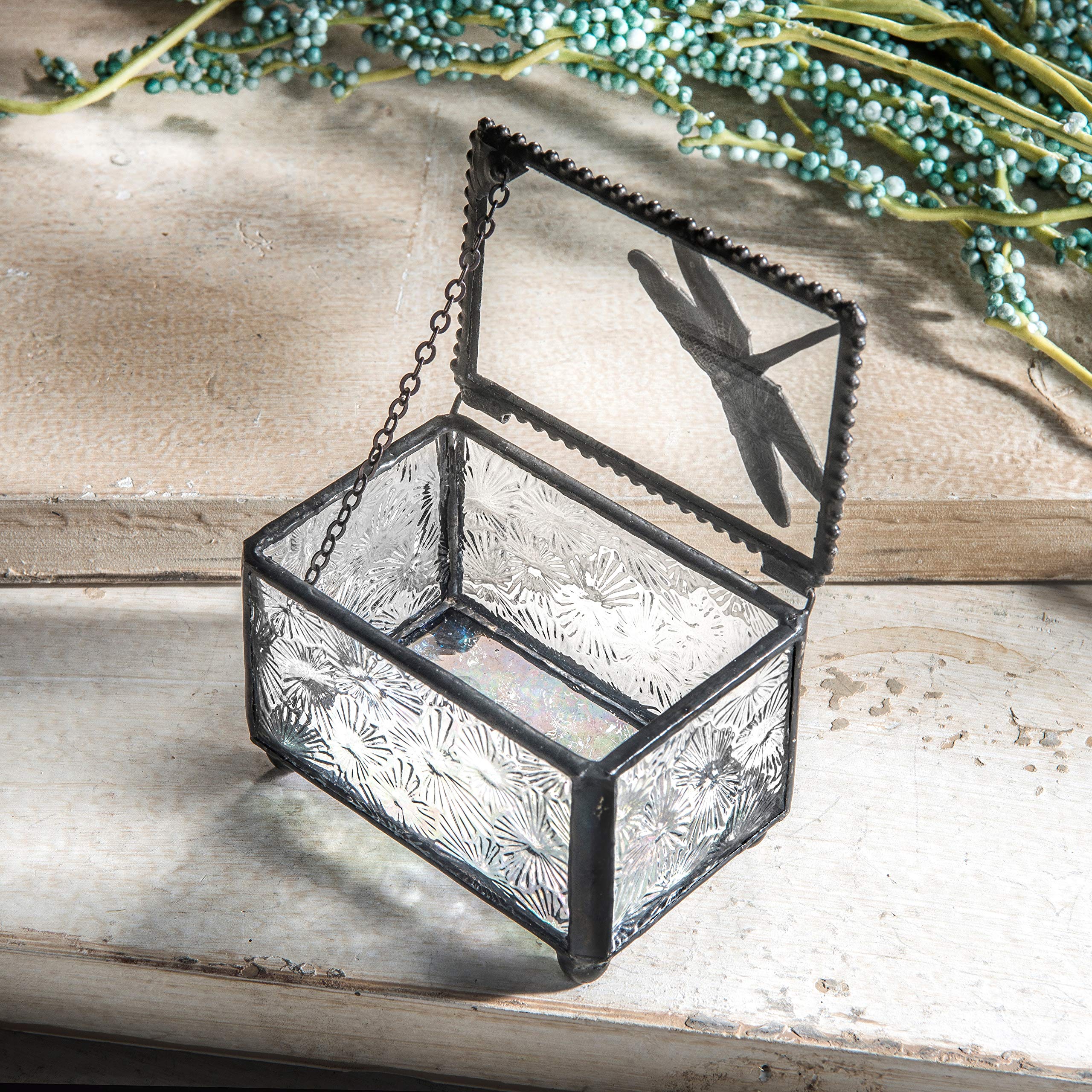 J Devlin Glass Art - Handmade Dragonfly Trinket Box for Jewelry, Rings & Keepsakes - Elegant Glass Storage Box with Lid - Perfect for Home Decor, Gift Giving & Collectibles (Box 291)