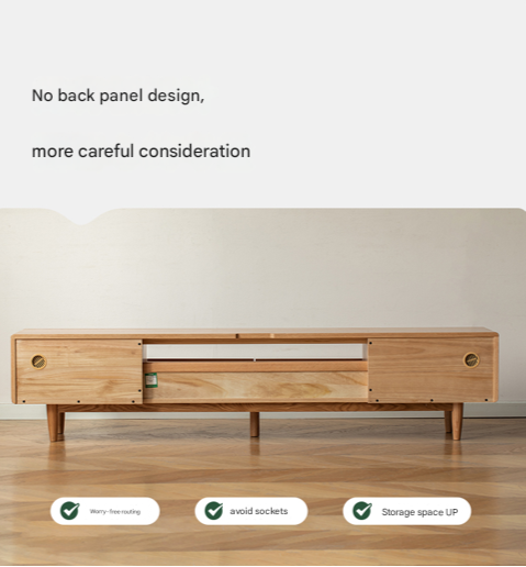 Solid Oak Wood Scandinavian TV Stand with Storage - Modern Living Room Entertainment Center for TV, Gaming & Media Storage