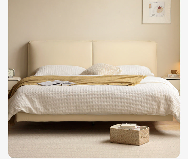 Organic Leather Suspended Bed Frame in Cream - Handcrafted Artisan Design for Modern Bedrooms | Perfect for Master Suites, Guest Rooms & Luxury Apartments