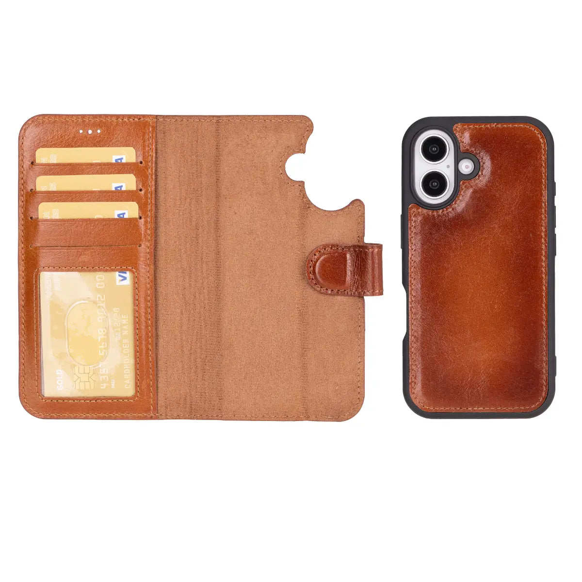 Premium Burnished Tan Leather Wallet Case for iPhone 16 (2024 Model) - Slim Protective Cover with Card Slots | Perfect for Everyday Use, Travel & Business