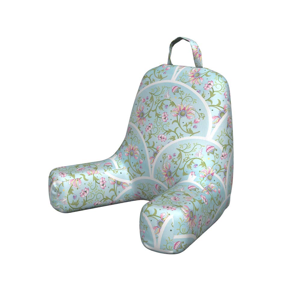 Ambesonne Floral Reading Pillow Cover - Chinese Oriental Blossom Flower Pattern in Arching Frames, Soft Fabric Bed Rest Case (Small, Pale Blue & Multicolor) - Perfect for Reading, Nursing, Meditation & Home Decor