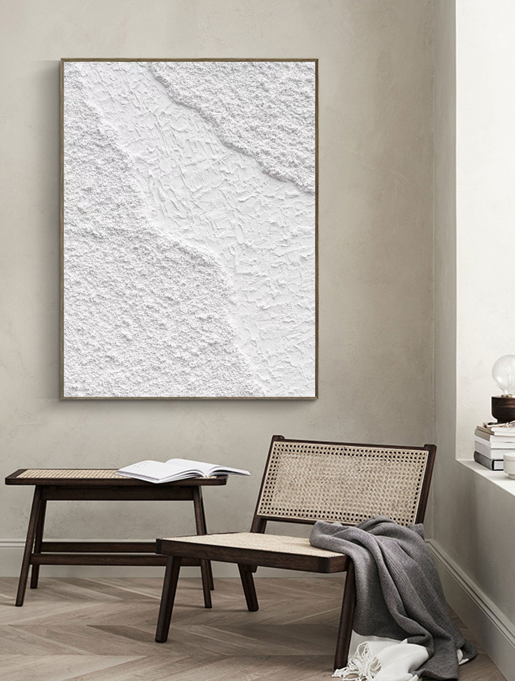 White Minimalist Textured Painting Canvas - Abstract Wall Art Decor for Living Room, Bedroom & Office | Premium Quality Canvas Print #MM096