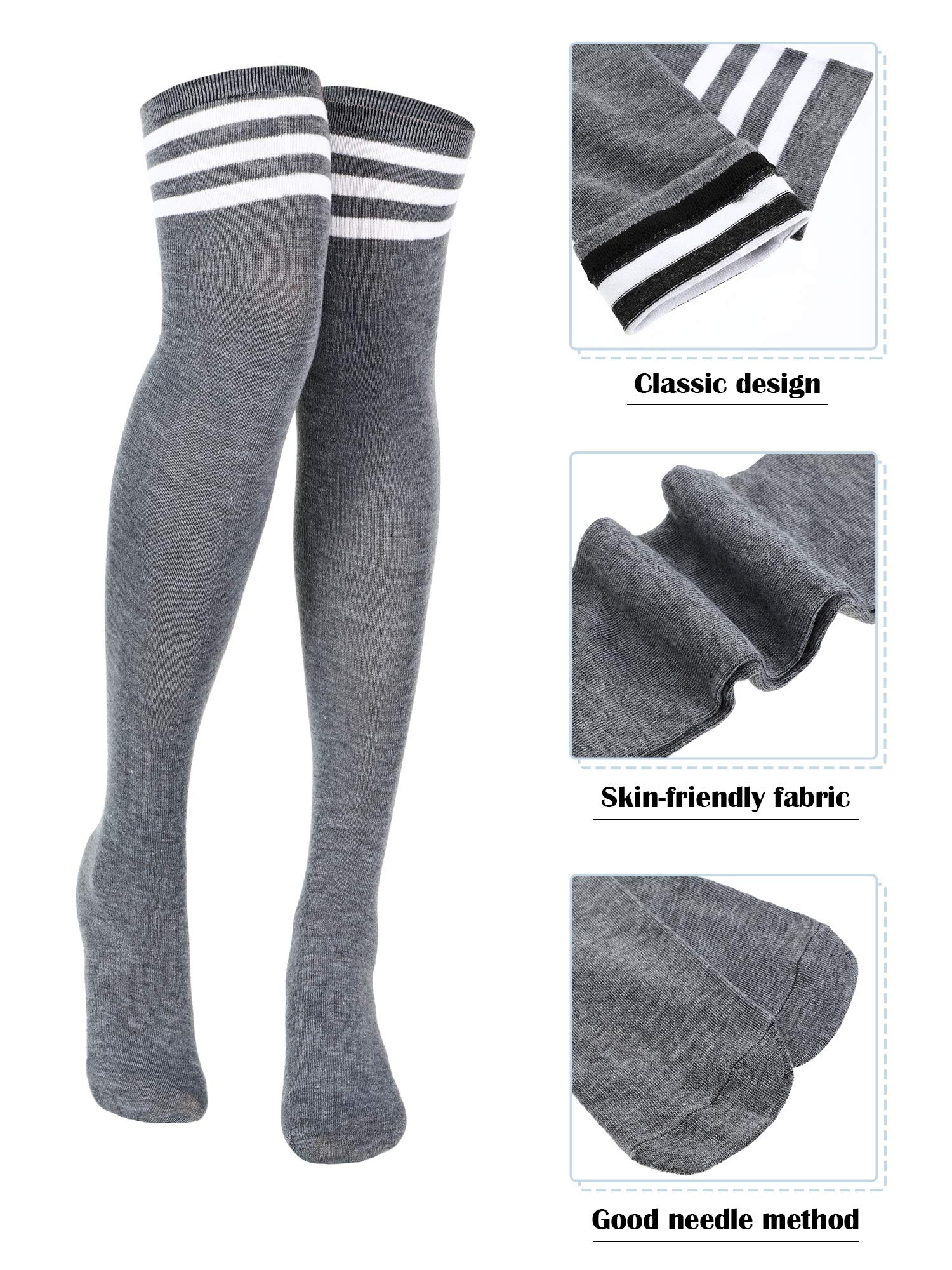 SATINIOR 3 Pairs Knee High Socks for Women - Thigh High Triple Stripe Over The Knee Socks, Long Opaque Thigh Stockings - Perfect for Winter, Cosplay, and Fashion Outfits
