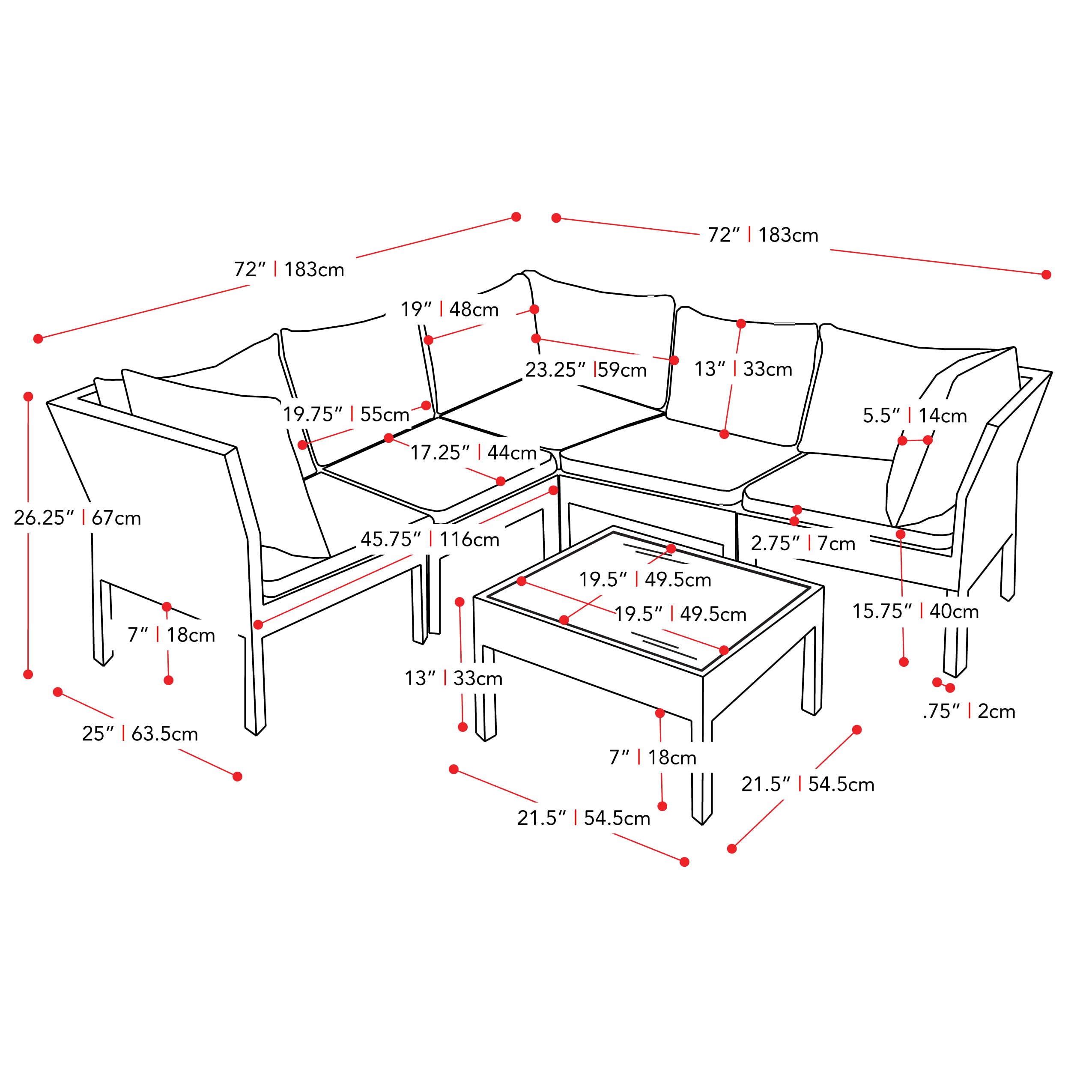 CorLiving Black Wicker/Rattan 6-Piece Outdoor Patio Sectional Sofa Set with Weather-Resistant Cushions & Coffee Table - Perfect for Backyard, Garden, Poolside or Balcony Relaxation