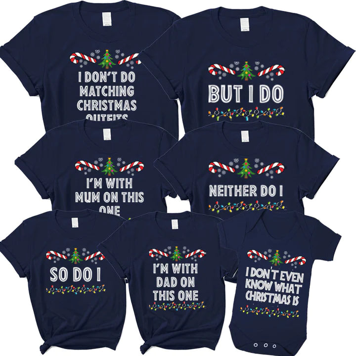 CLR Family Matching Christmas Navy T-Shirts & Baby Onesies - Fun Holiday Outfits for Family Photos & Festive Gatherings