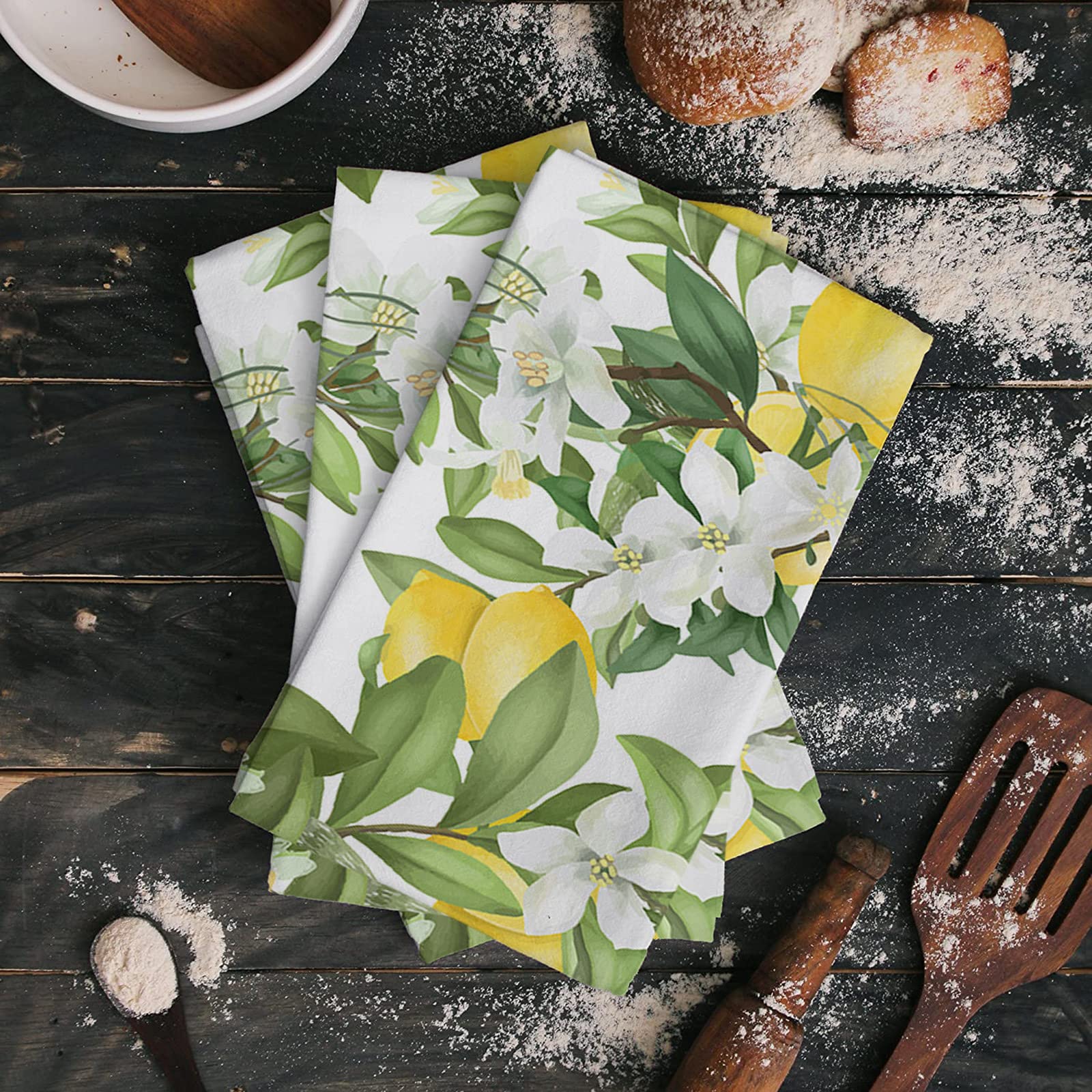 Lemon Floral Microfiber Kitchen Towels - Absorbent & Washable for Home & Bathroom