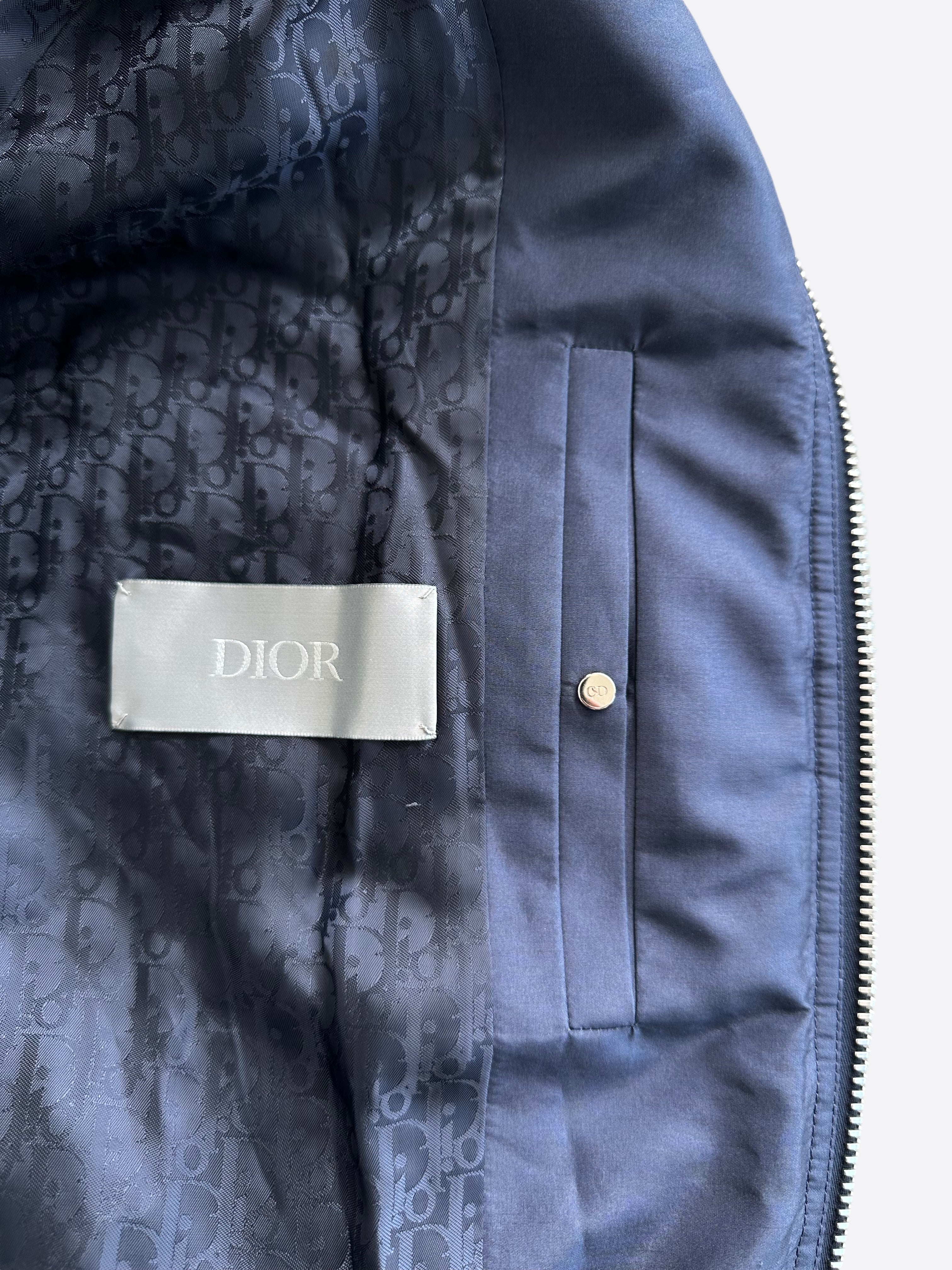 Dior Air Jordan Navy & White Embroidered Silk Bomber Jacket - Luxury Streetwear for Men | Perfect for Casual Outfits, Parties & Fashion Events