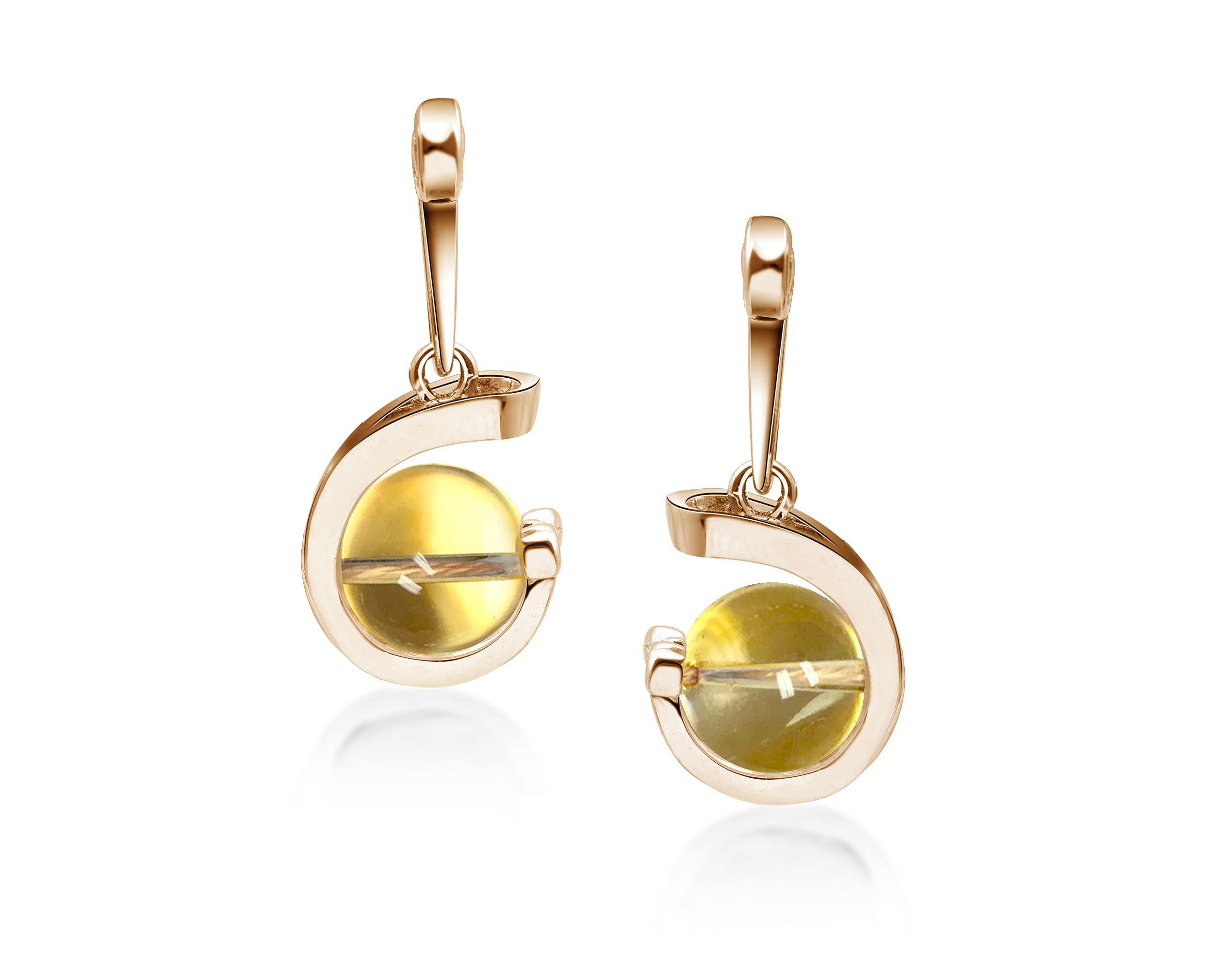 Natural Citrine Drop Dangle Earrings - November Birthstone Jewelry - Sterling Silver Ball Earrings for Women - Simple Everyday Wear - Perfect for Office, Date Night & Special Occasions
