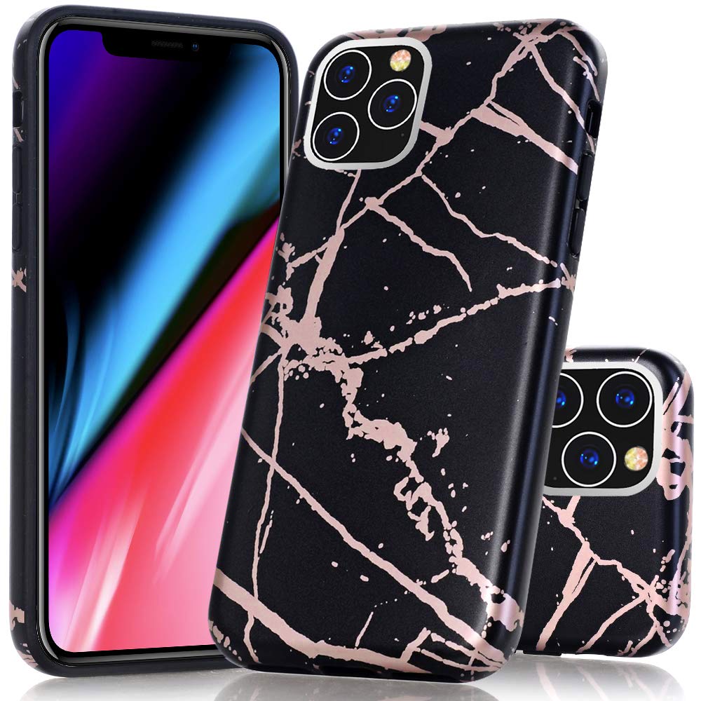 BAISRKE iPhone 11 Pro Max Case (6.5 inch 2019) - Shiny Rose Gold Marble Design, Matte TPU Soft Rubber Silicone Protective Cover | Slim Fit, Shockproof & Scratch Resistant | Perfect for Everyday Use, Work & Travel