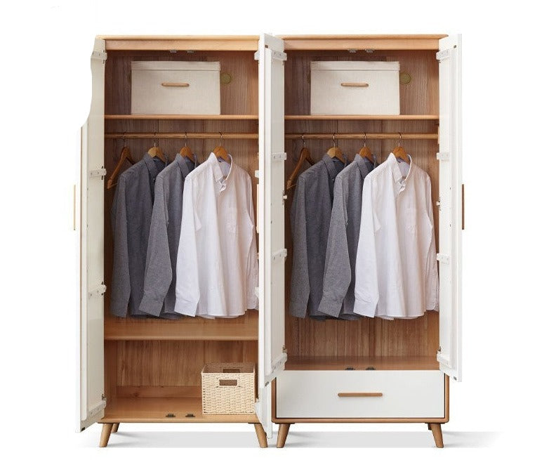 Solid Beech Wood Wardrobe Set - Modern Closet Organizer for Bedroom, Living Room & Office Storage